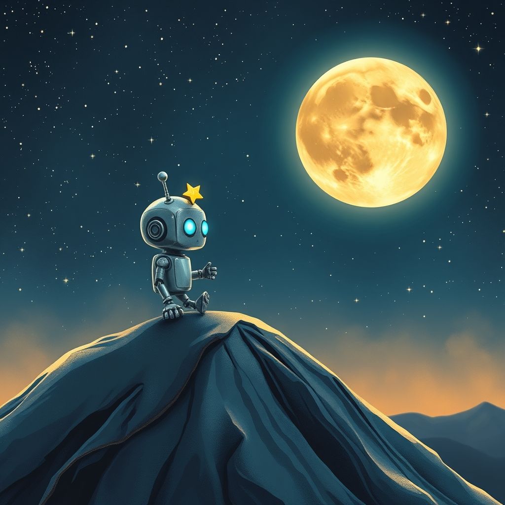 Portada de El pequeño robot que quería tocar la Luna