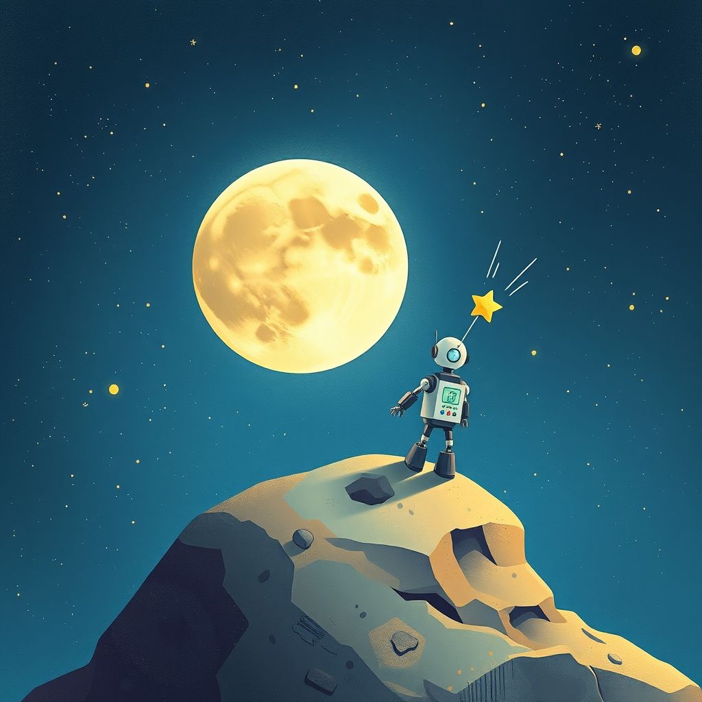 Portada de El pequeño robot que quería tocar la Luna