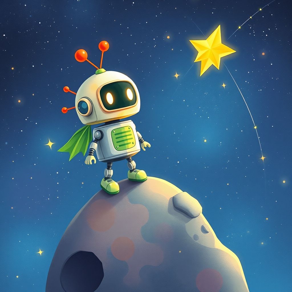 Portada de El pequeño robot y la estrella fugaz