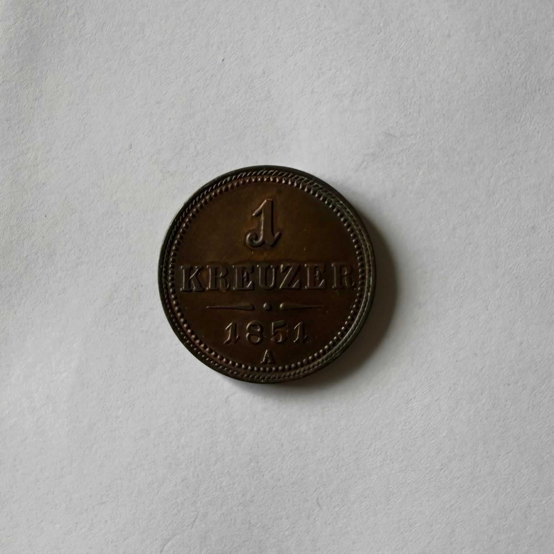 Anverso de 1 Kreuzer, 1851, Austria · Imperio Austriaco 1806 - 1857