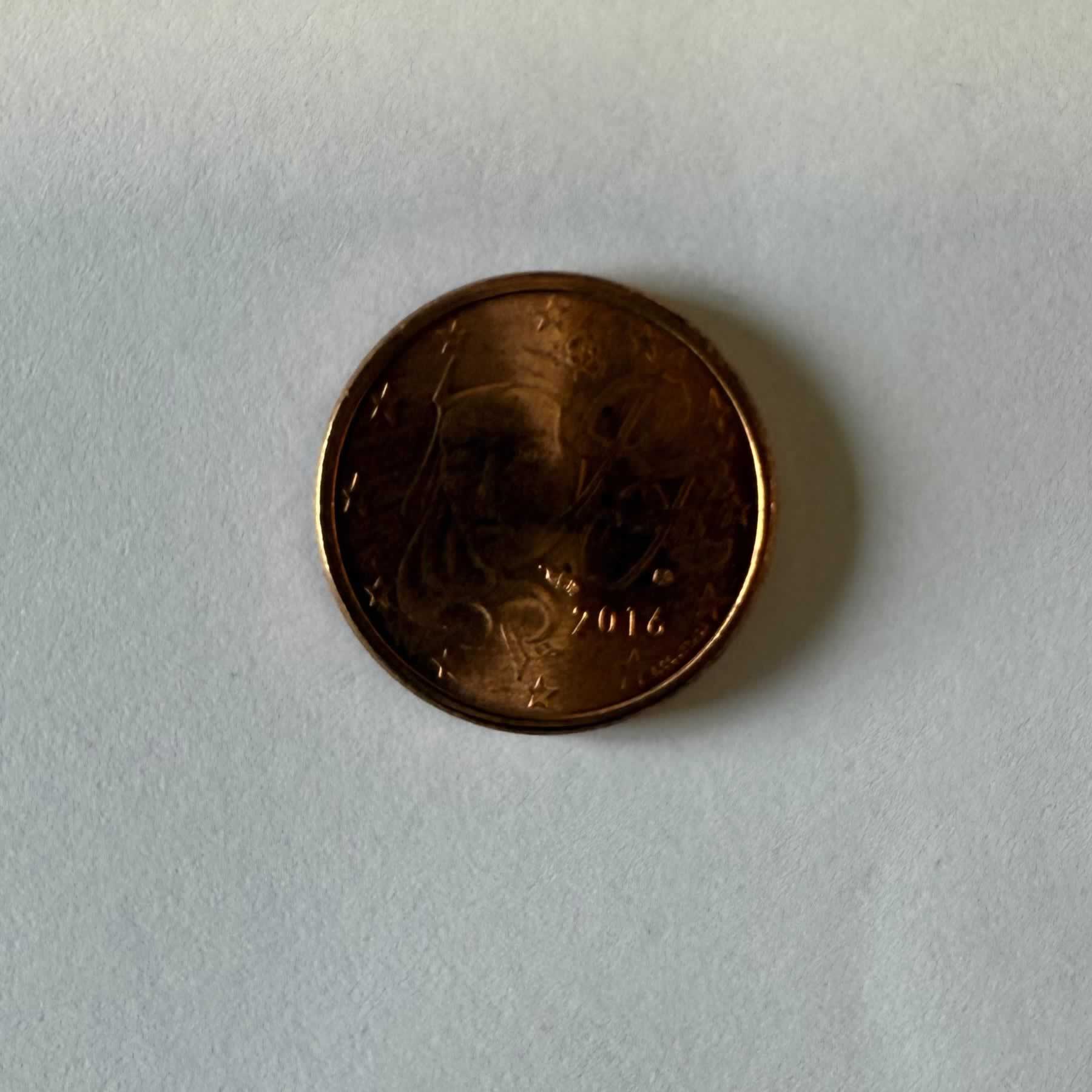Reverso de 1 Euro Cent, 2013, 2016