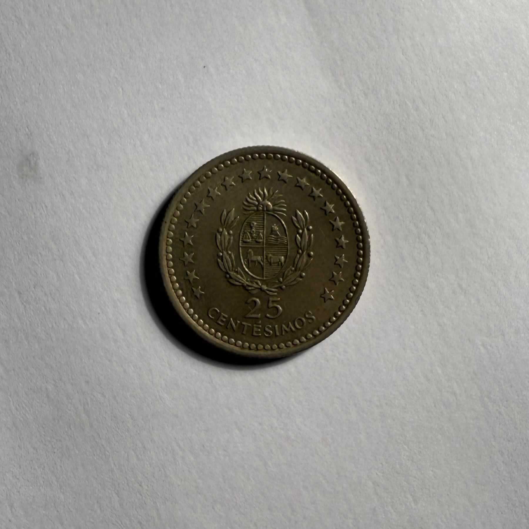 Anverso de 25 Centesimos, 1960, Uruguay · Peso 1862 - 1974