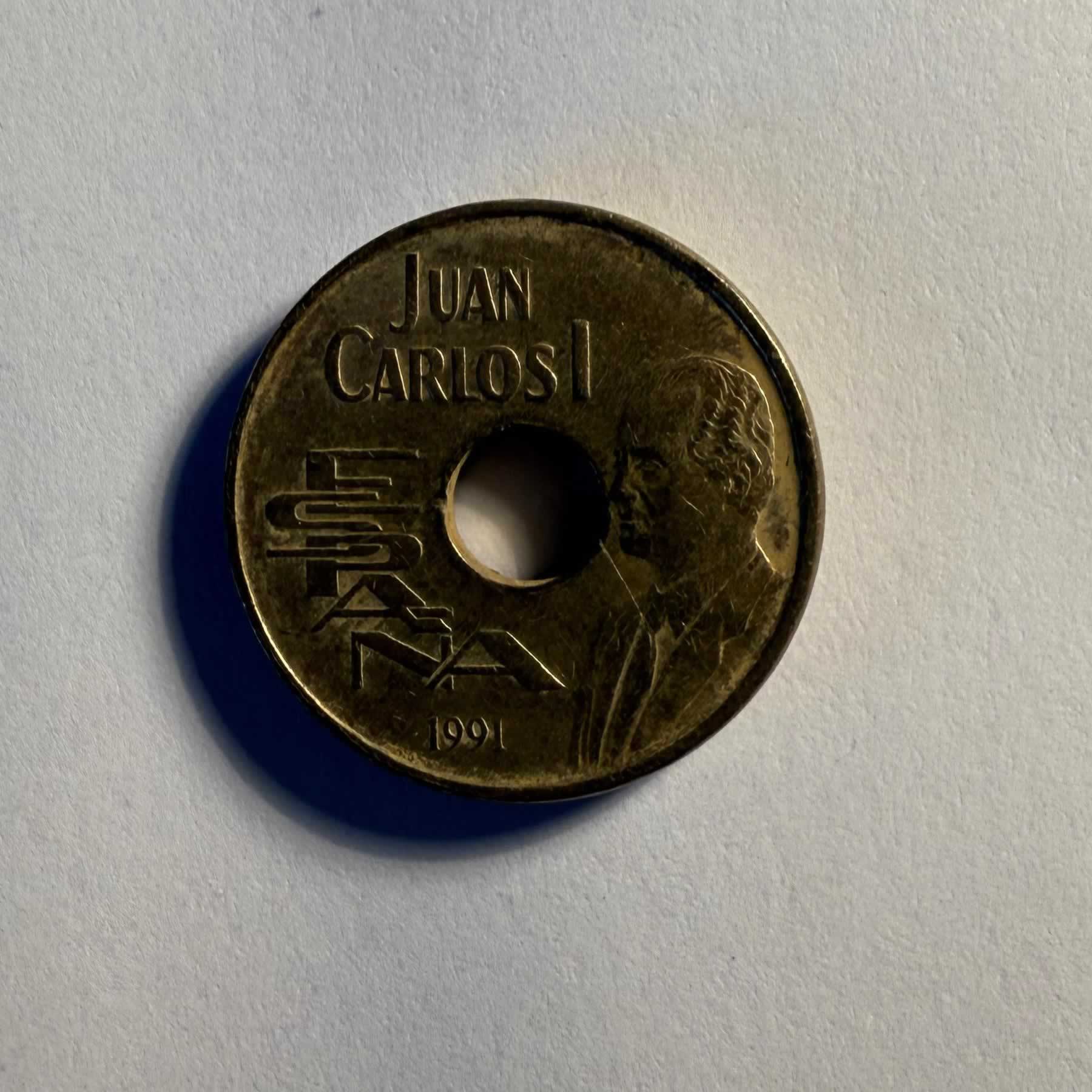 Reverso de 25 Pesetas, 1991, España · Rey Juan Carlos I 1975 - 2001