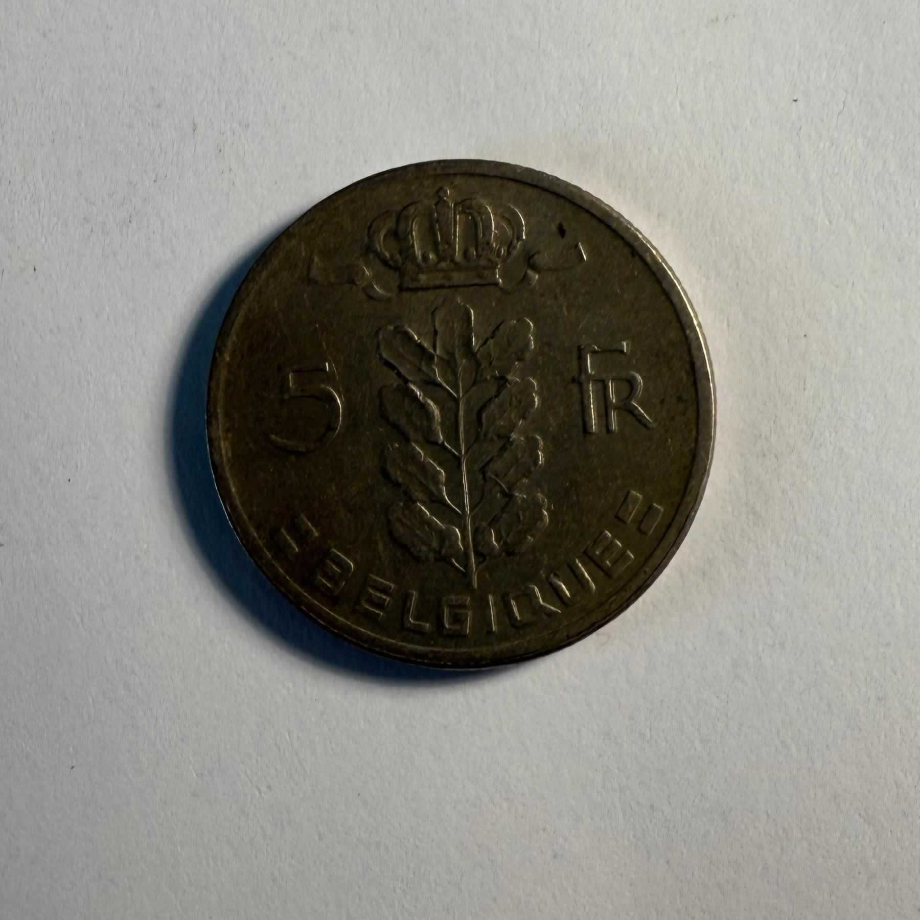 Anverso de 5 Francos, 1949, 1961, Bélgica · Rey Balduino I 1948 - 1993