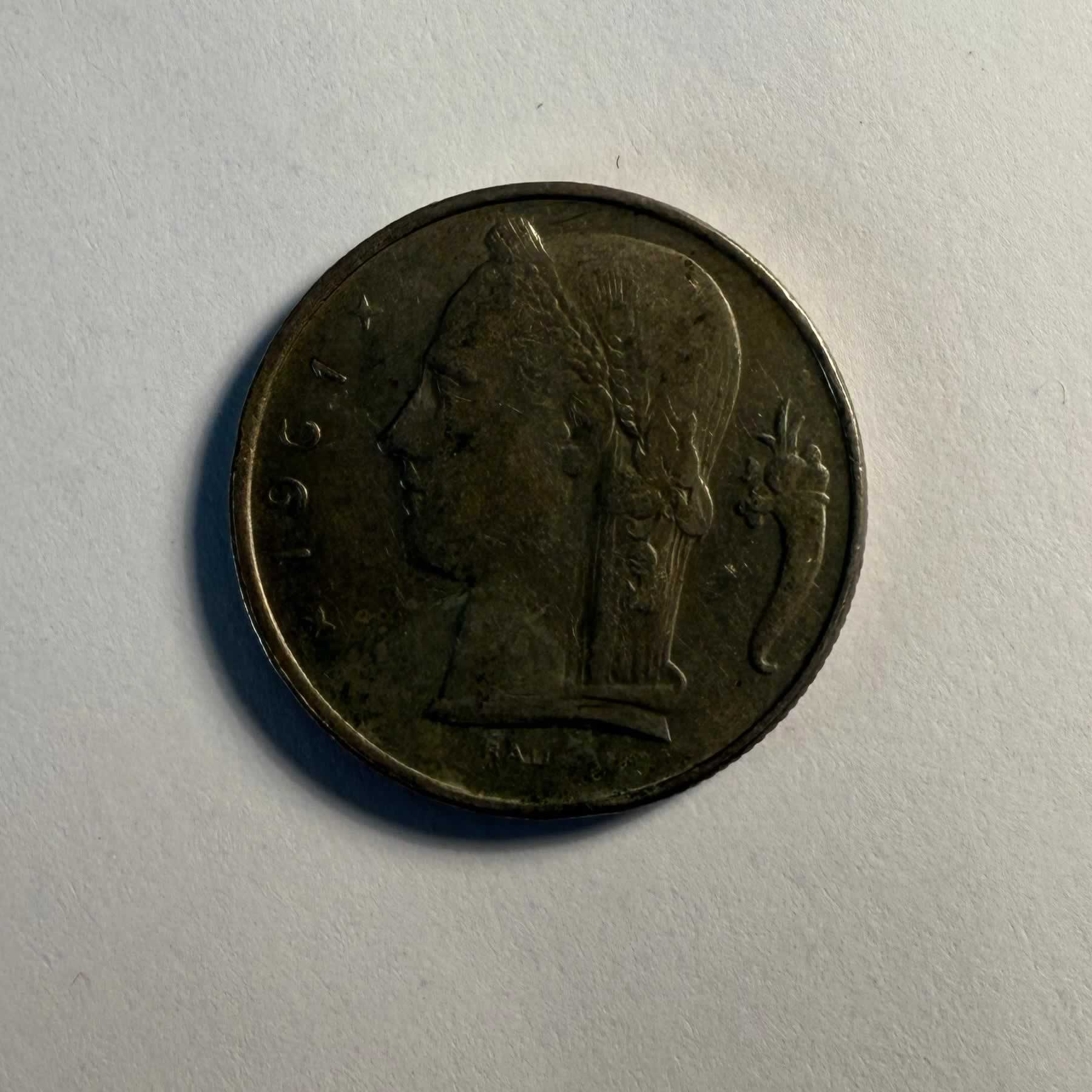 Reverso de 5 Francos, 1949, 1961, Bélgica · Rey Balduino I 1948 - 1993
