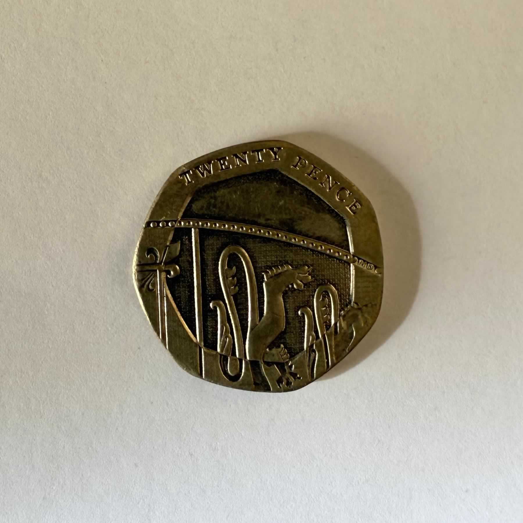 Anverso de 20 Pence, 2011, Reino Unido · Reina Isabel II 1982 - 2022