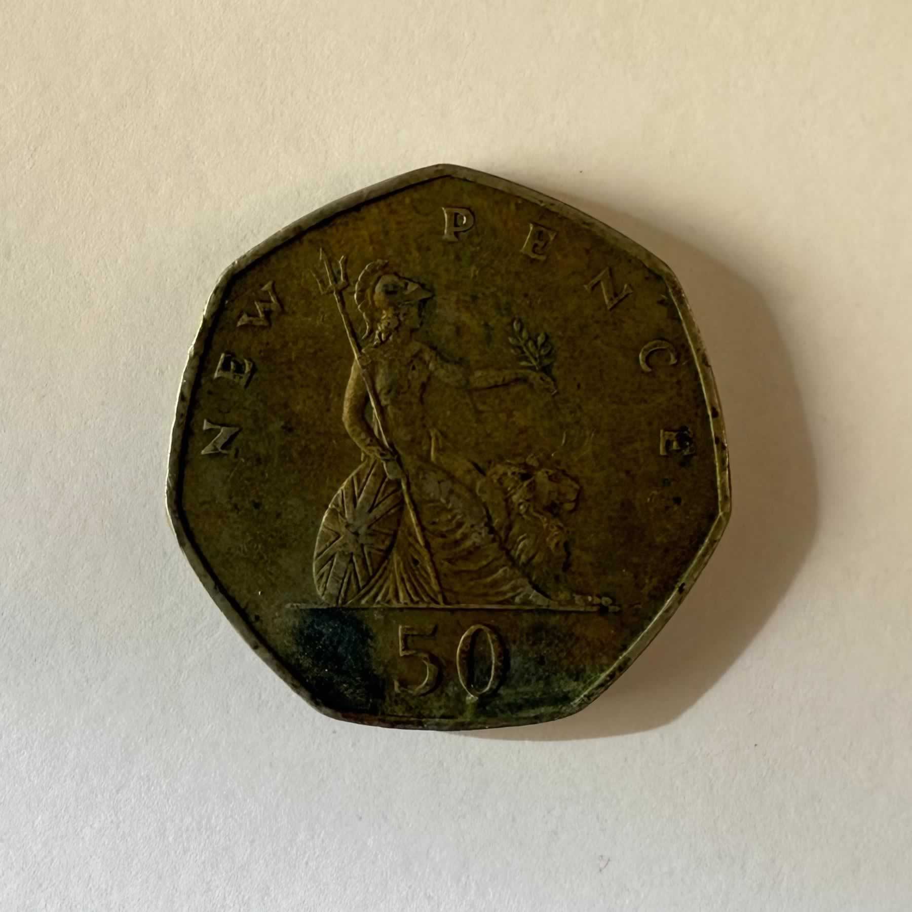 Anverso de 50 New Pence, 1969