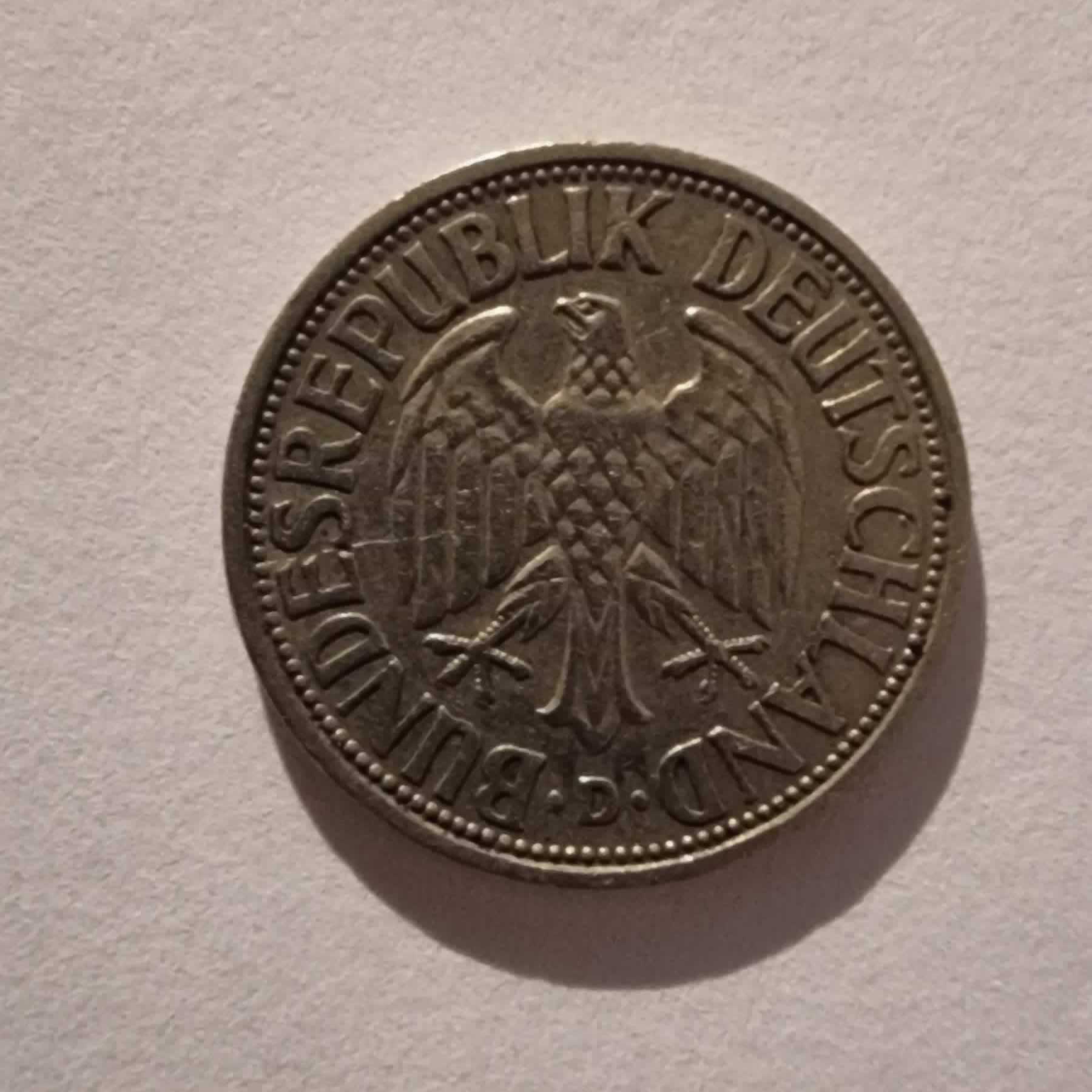 Anverso de 1 Deutsche Mark, 1950 D, Alemania · Rep. Federal