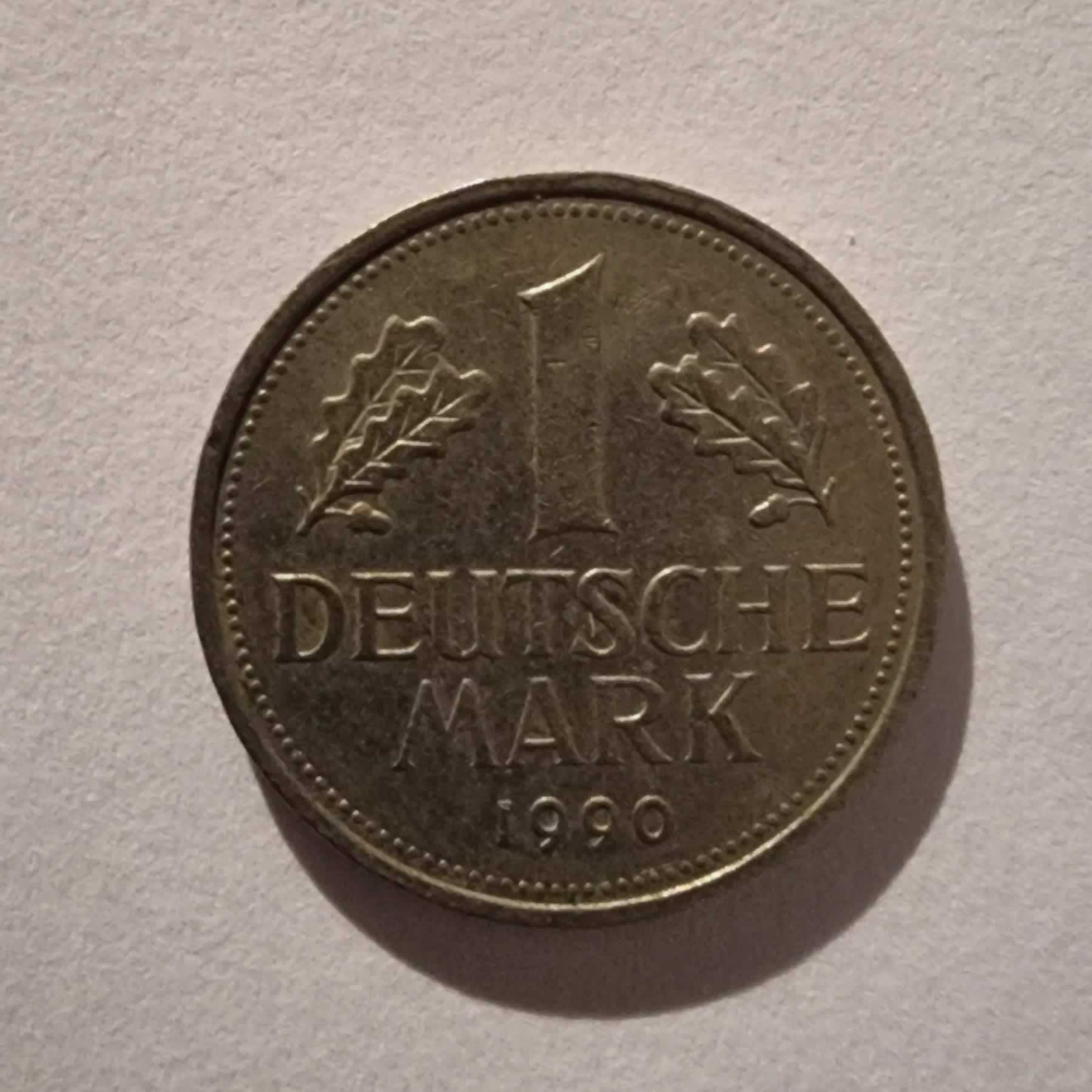 Reverso de 1 Deutsche Mark, 1990 J, Alemania · Rep. Federal