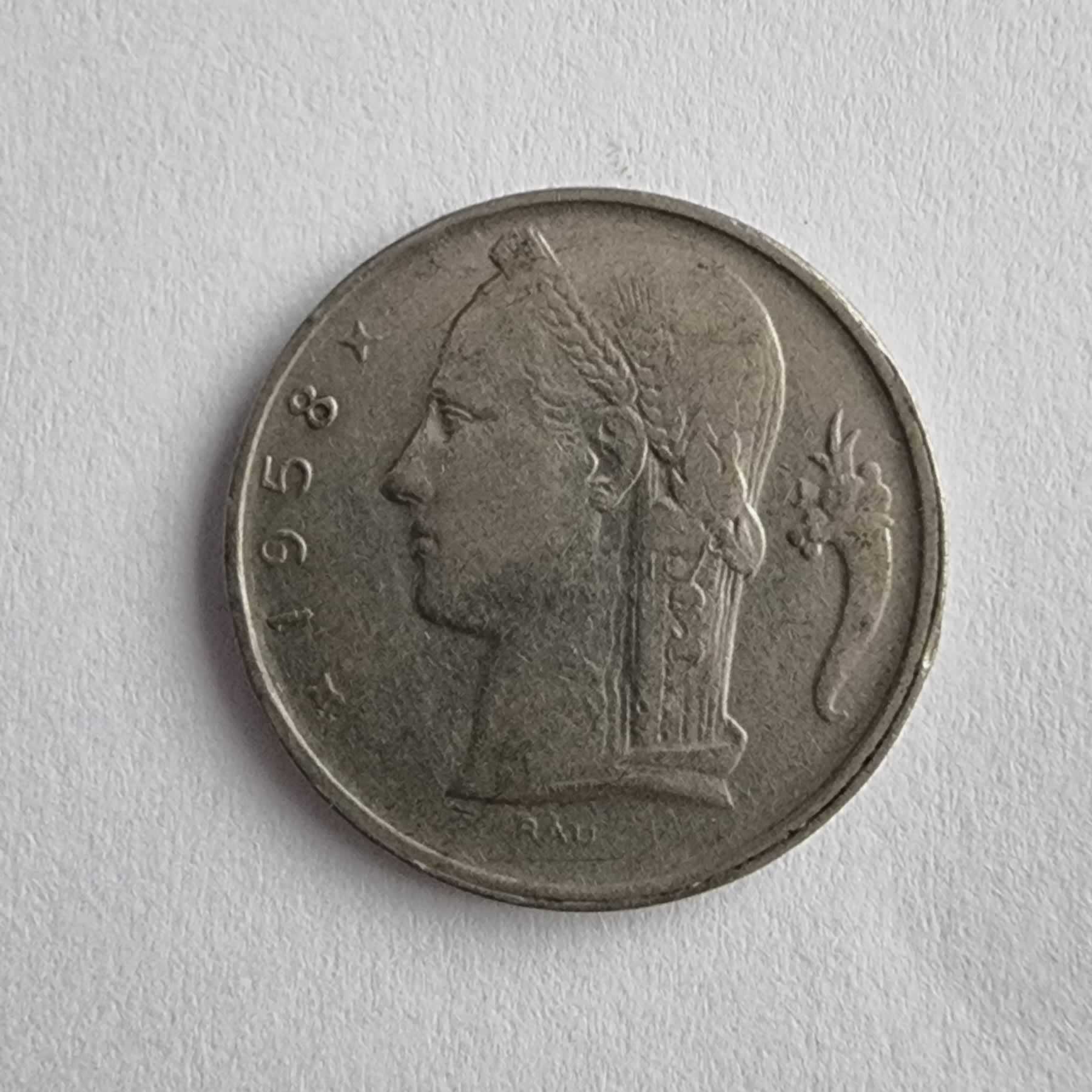 Anverso de 5 Fr, 1958, Bélgica