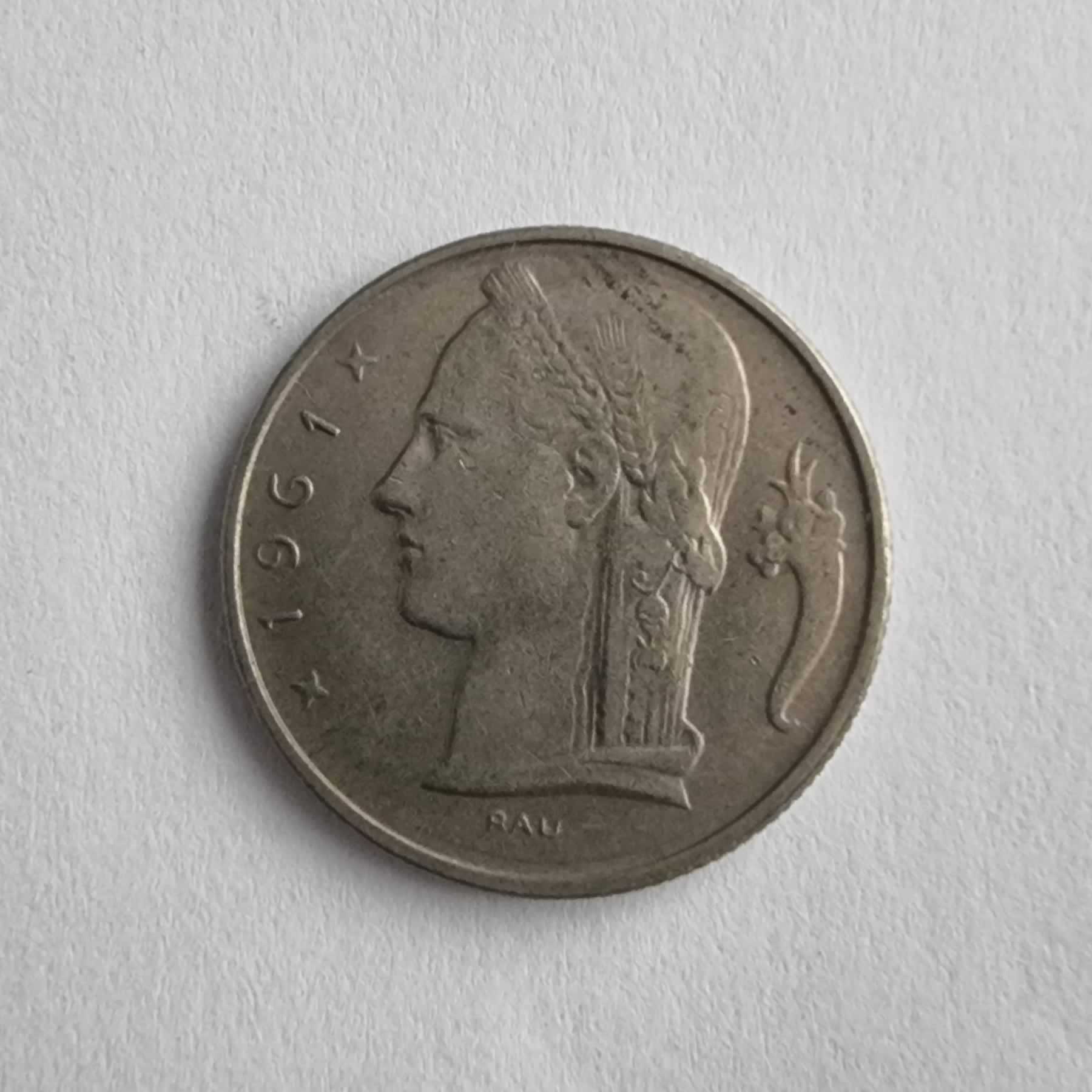 Anverso de 5 Fr, 1961, Bélgica