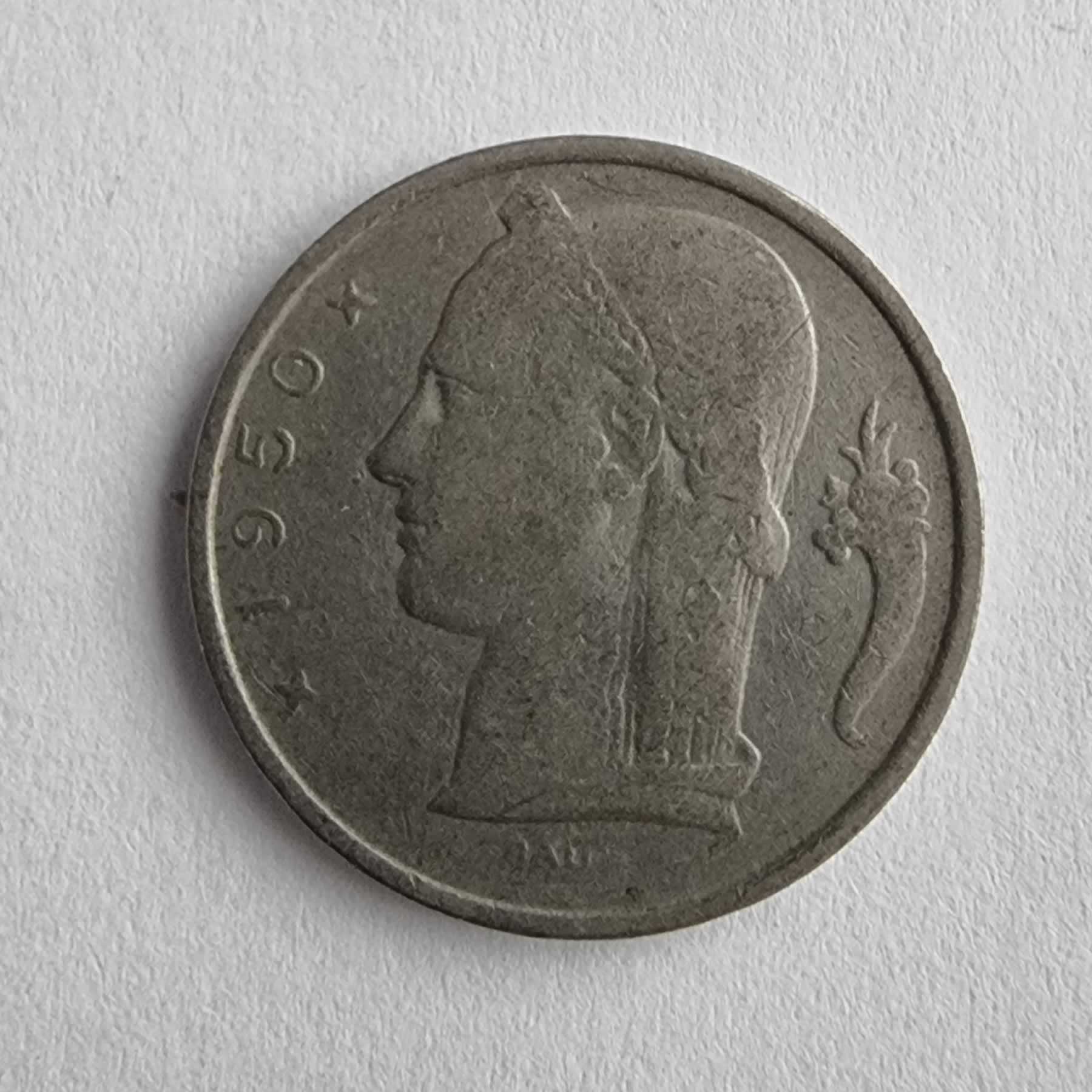 Anverso de 5 Fr, 1950, Bélgica