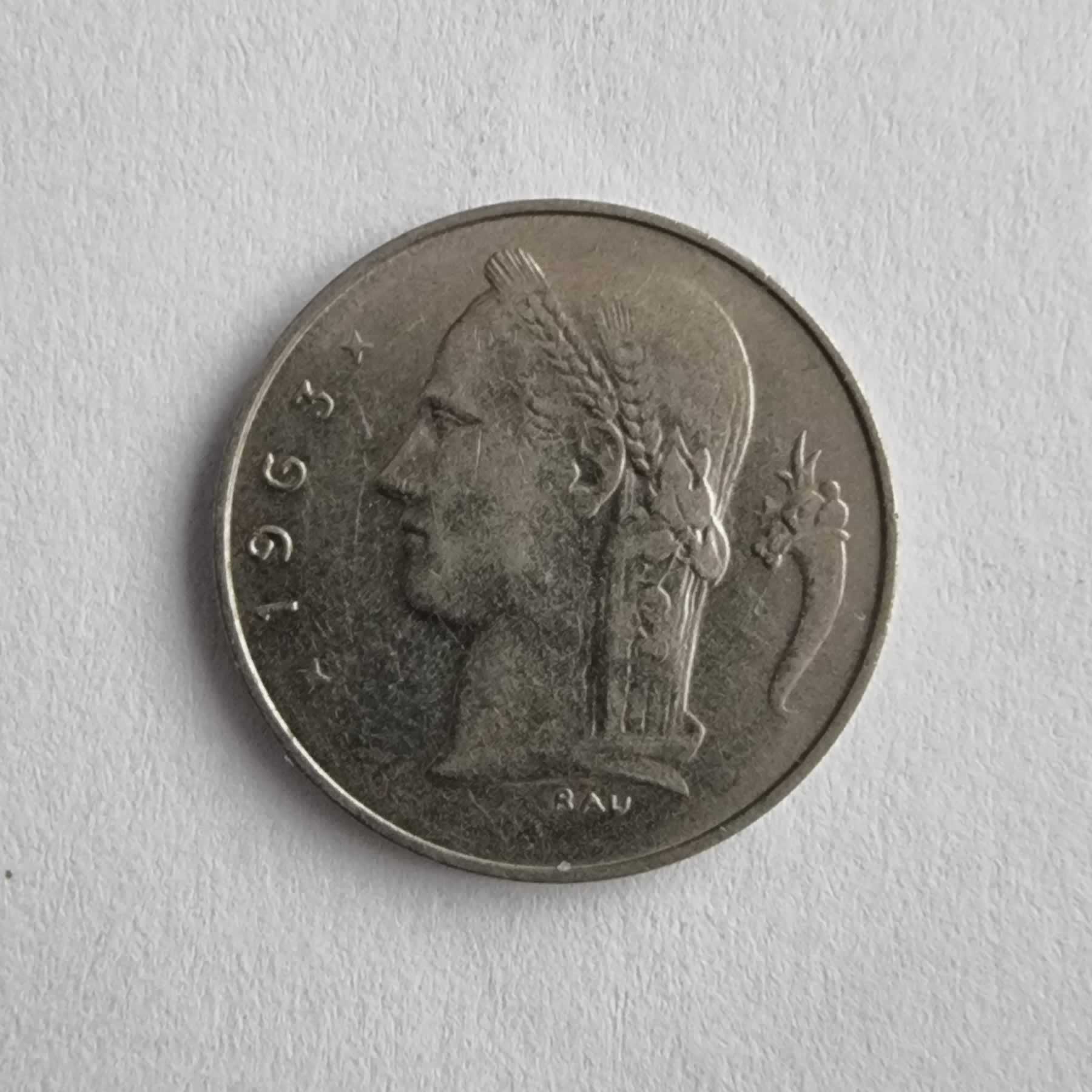 Anverso de 1 Fr, 1963, Bélgica