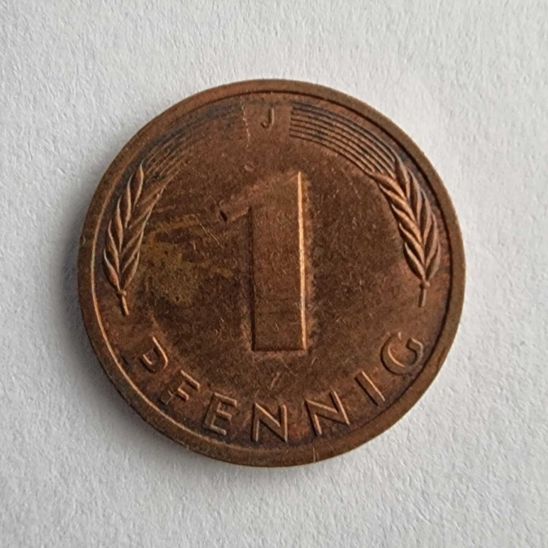 Reverso de 1 Pfenning, 1989 J, Alemania · Rep. Federal