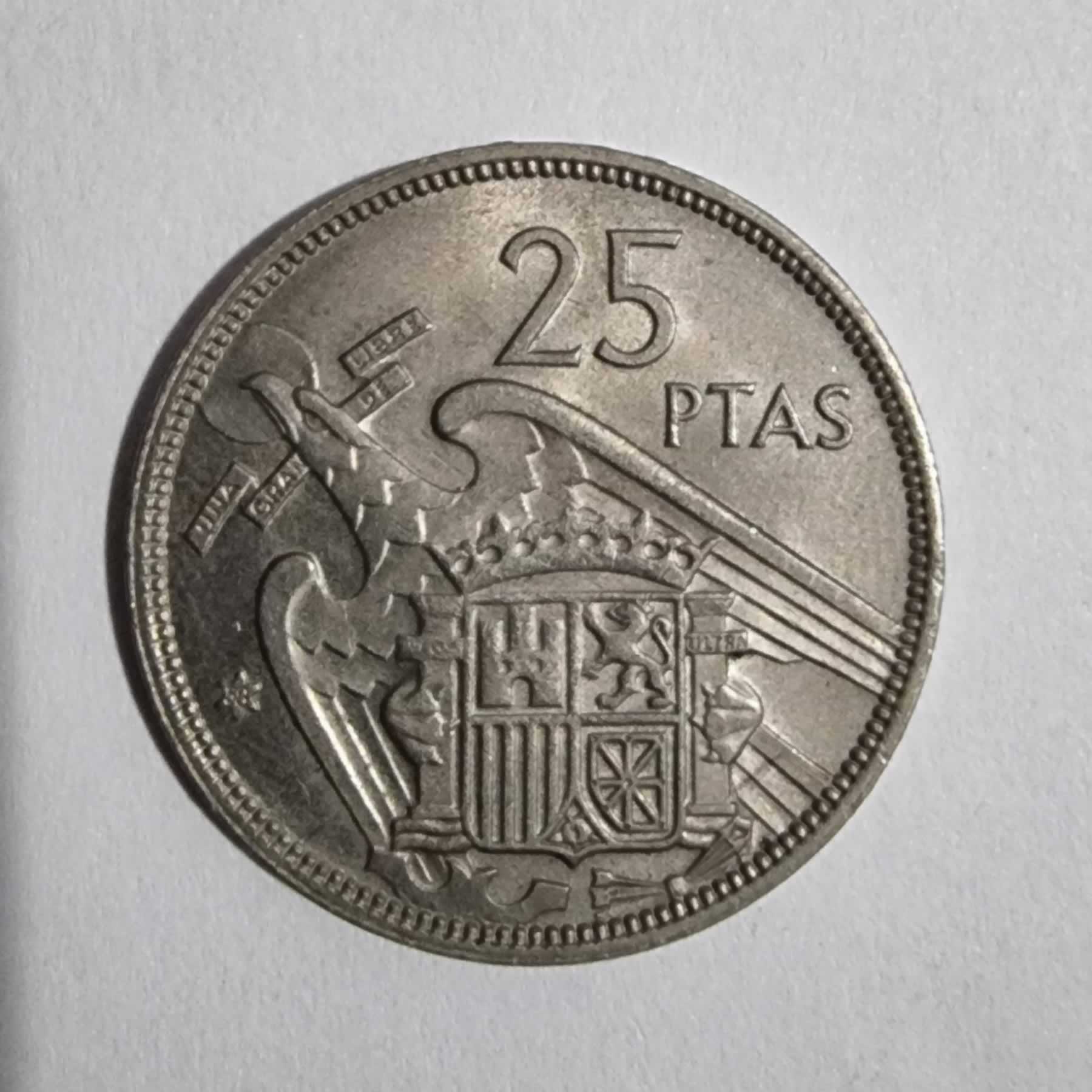 Reverso de 25 Pesetas, 1957 (68), España · Imperio