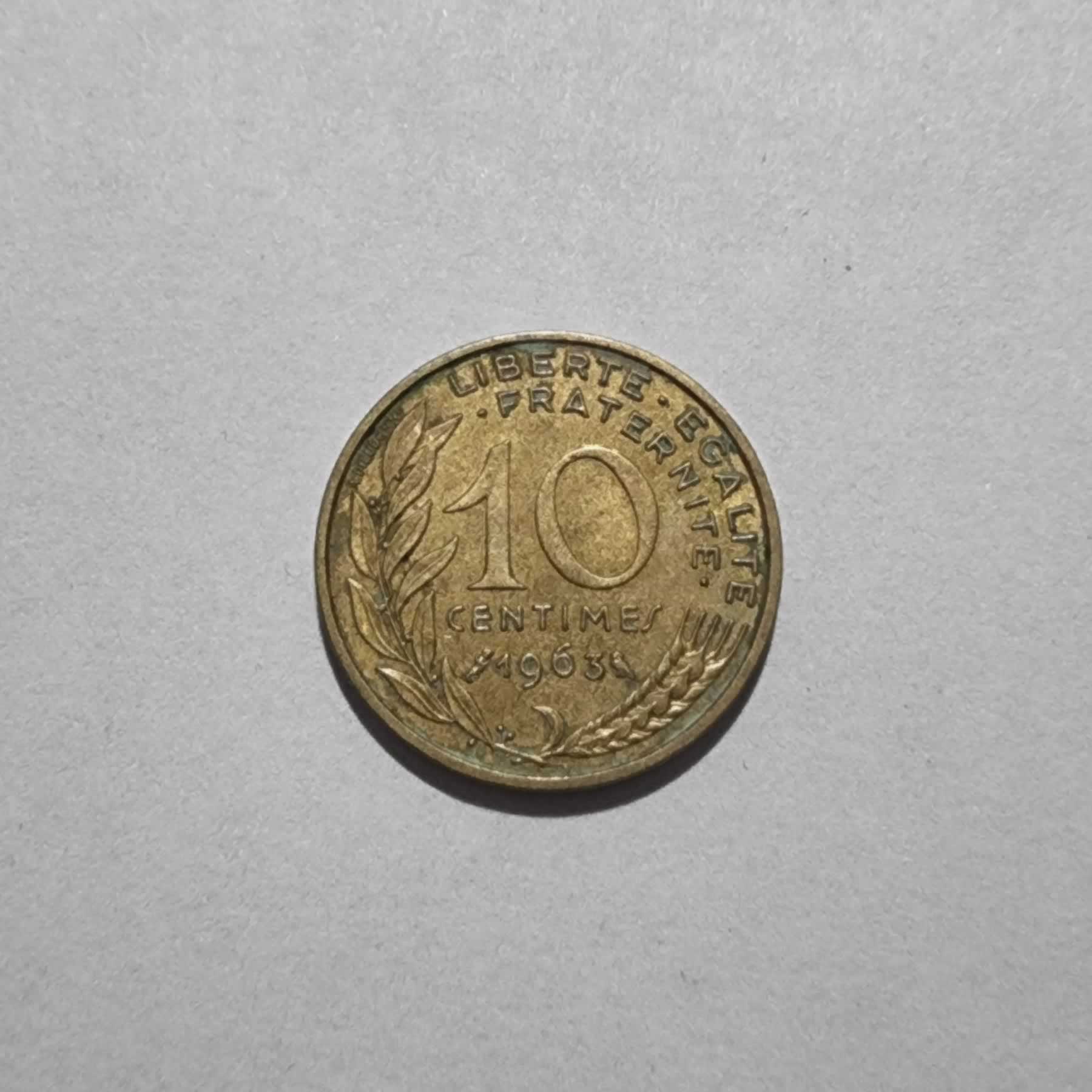 Reverso de 10 Centimes, 1963, Francia · 5ta República