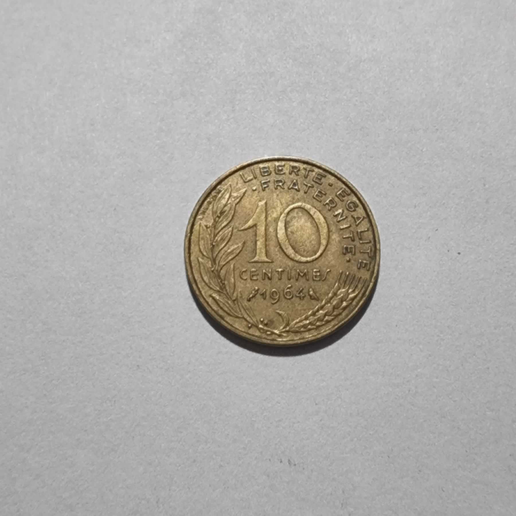 Reverso de 10 Centimes, 1964, Francia · 5ta República