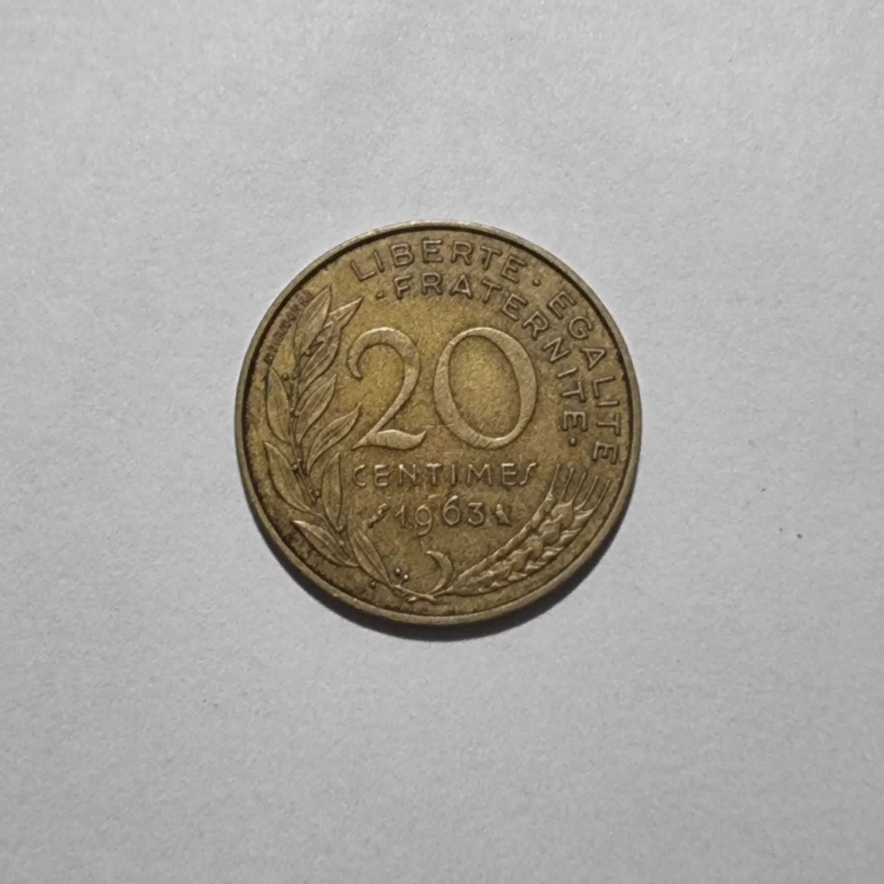 Reverso de 20 Centimes, 1963, Francia · 5ta República