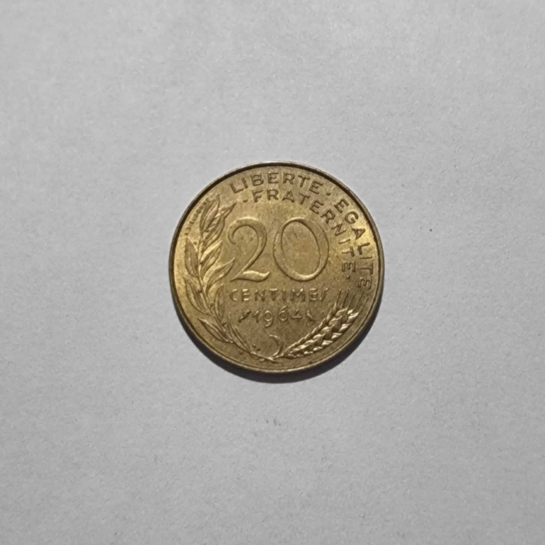 Reverso de 20 Centimes, 1964, Francia · 5ta República