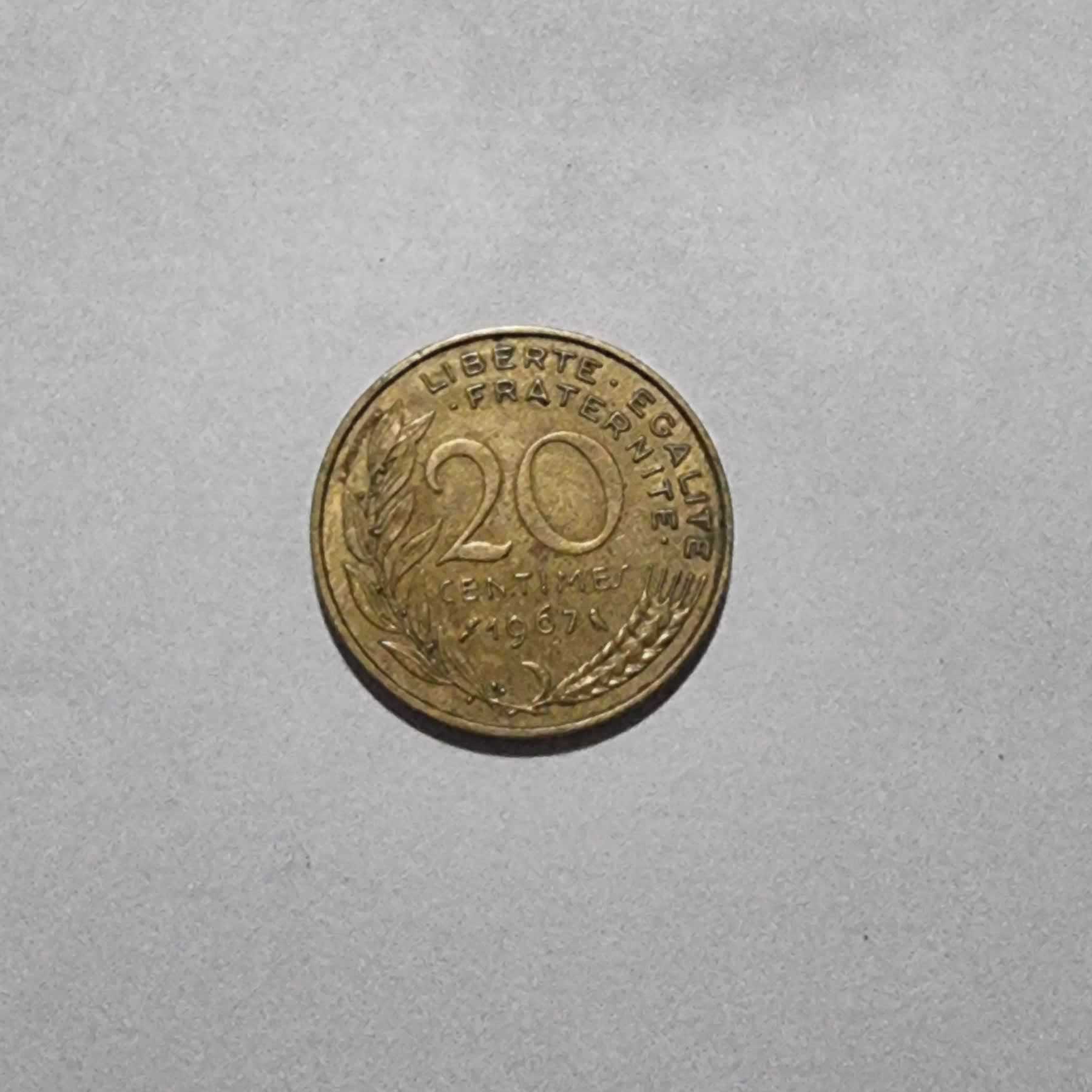 Reverso de 20 Centimes, 1967, Francia · 5ta República