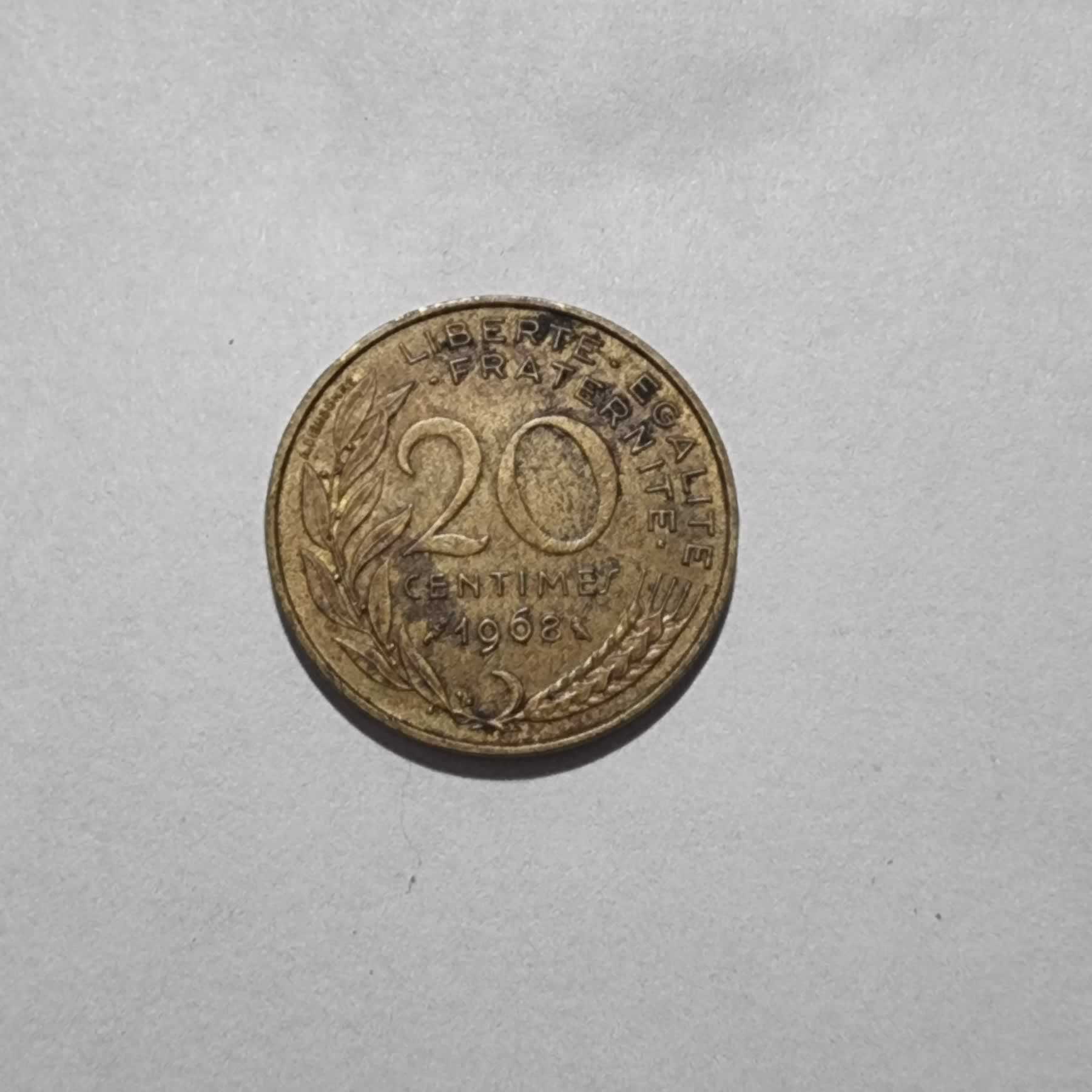 Reverso de 20 Centimes, 1968, Francia · 5ta República