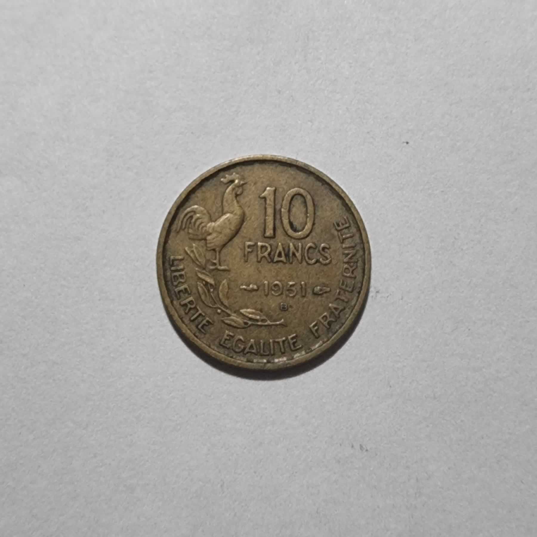 Reverso de 10 Francs, 1951 B