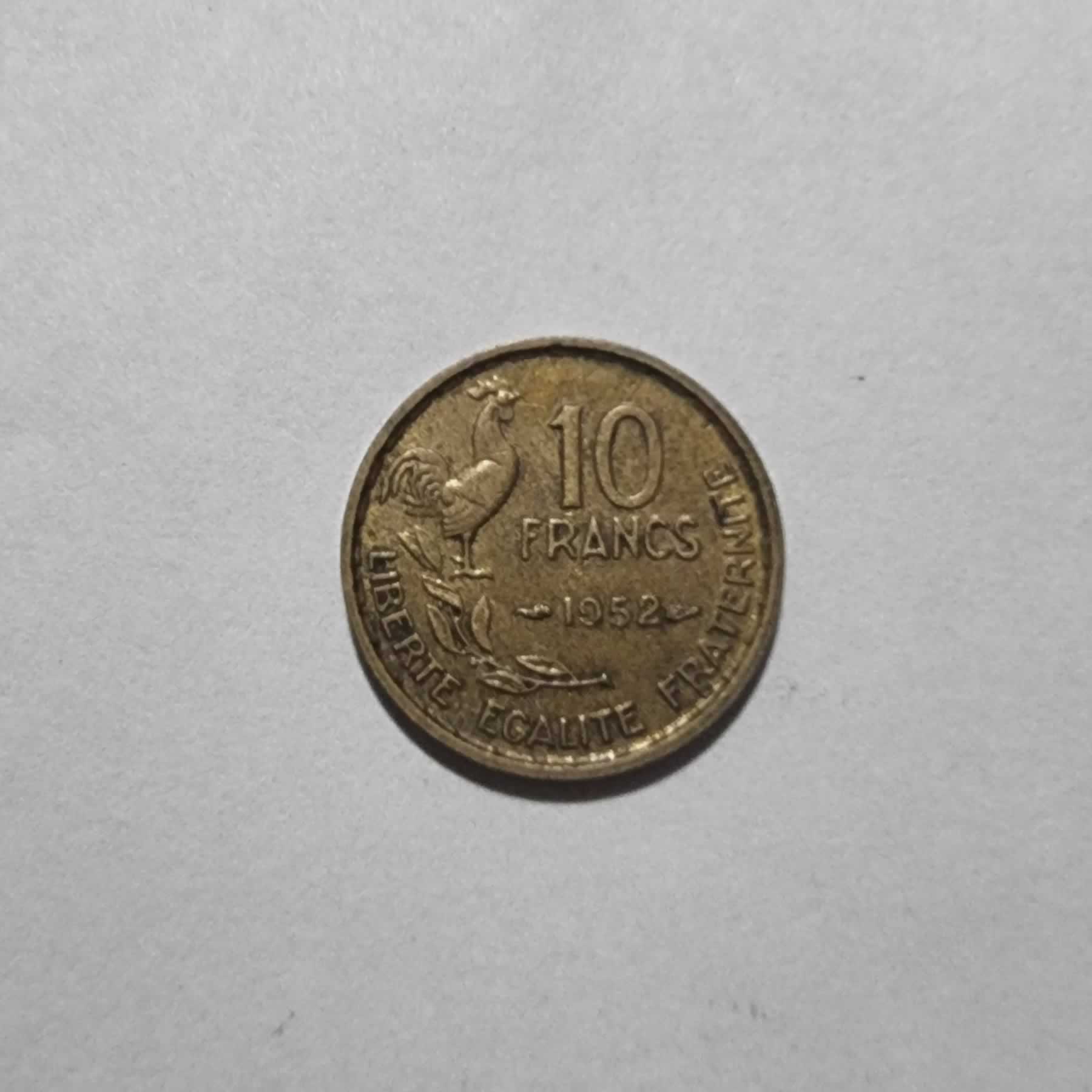 Reverso de 10 Francs, 1952
