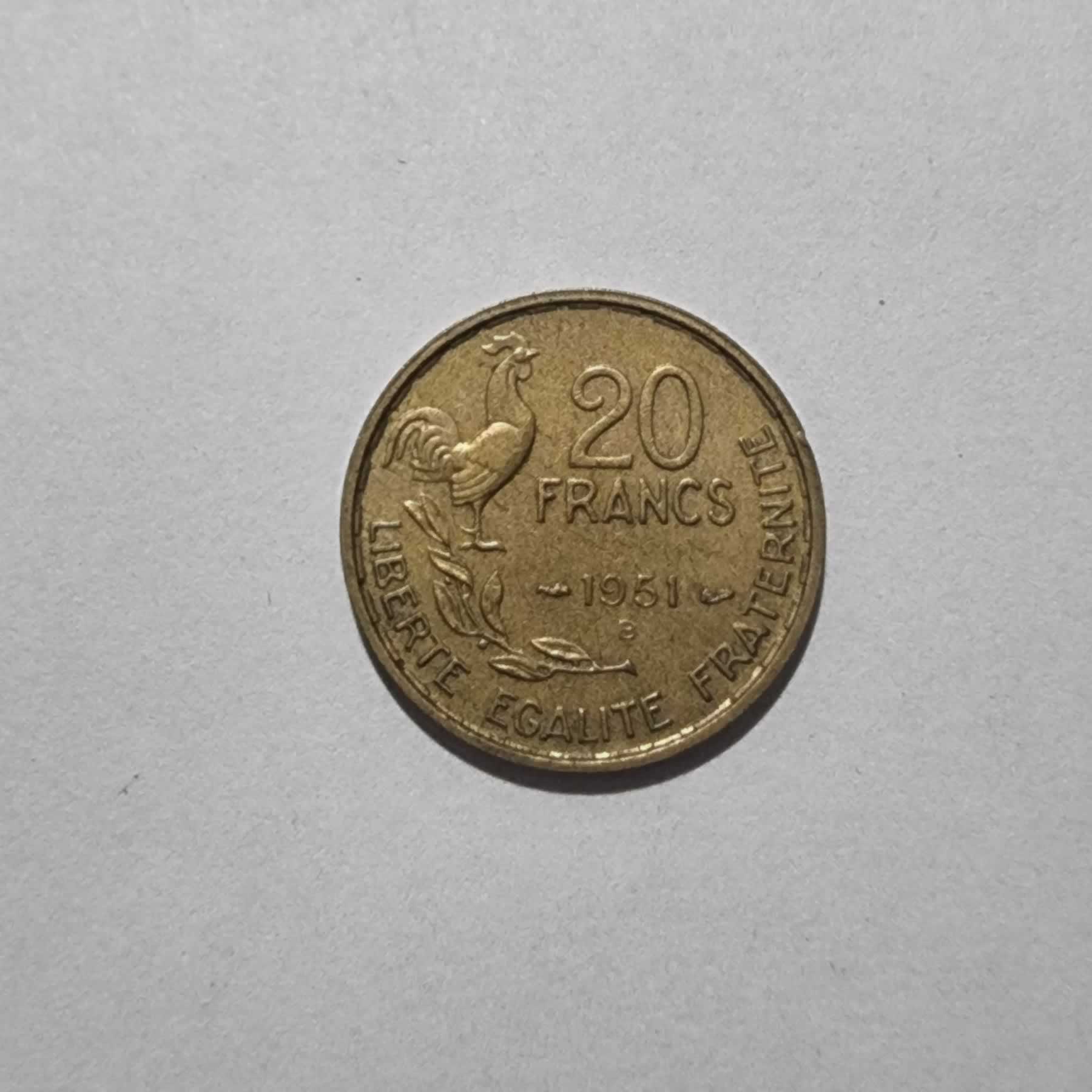 Reverso de 20 Francs, 1951