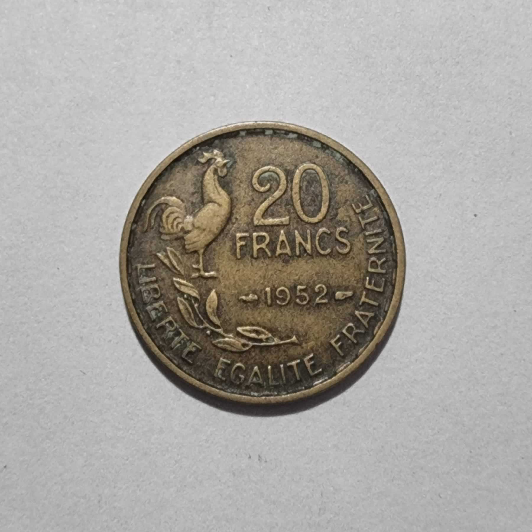 Reverso de 20 Francs, 1952