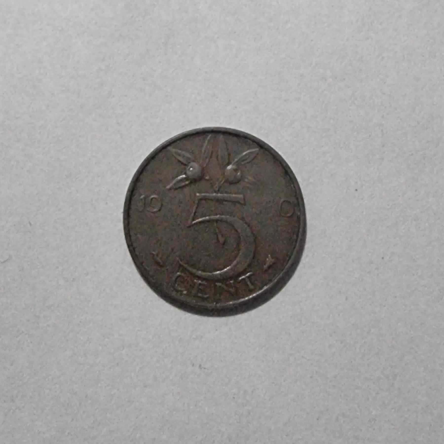 Reverso de 5 Cents, 19x0, Países Bajos