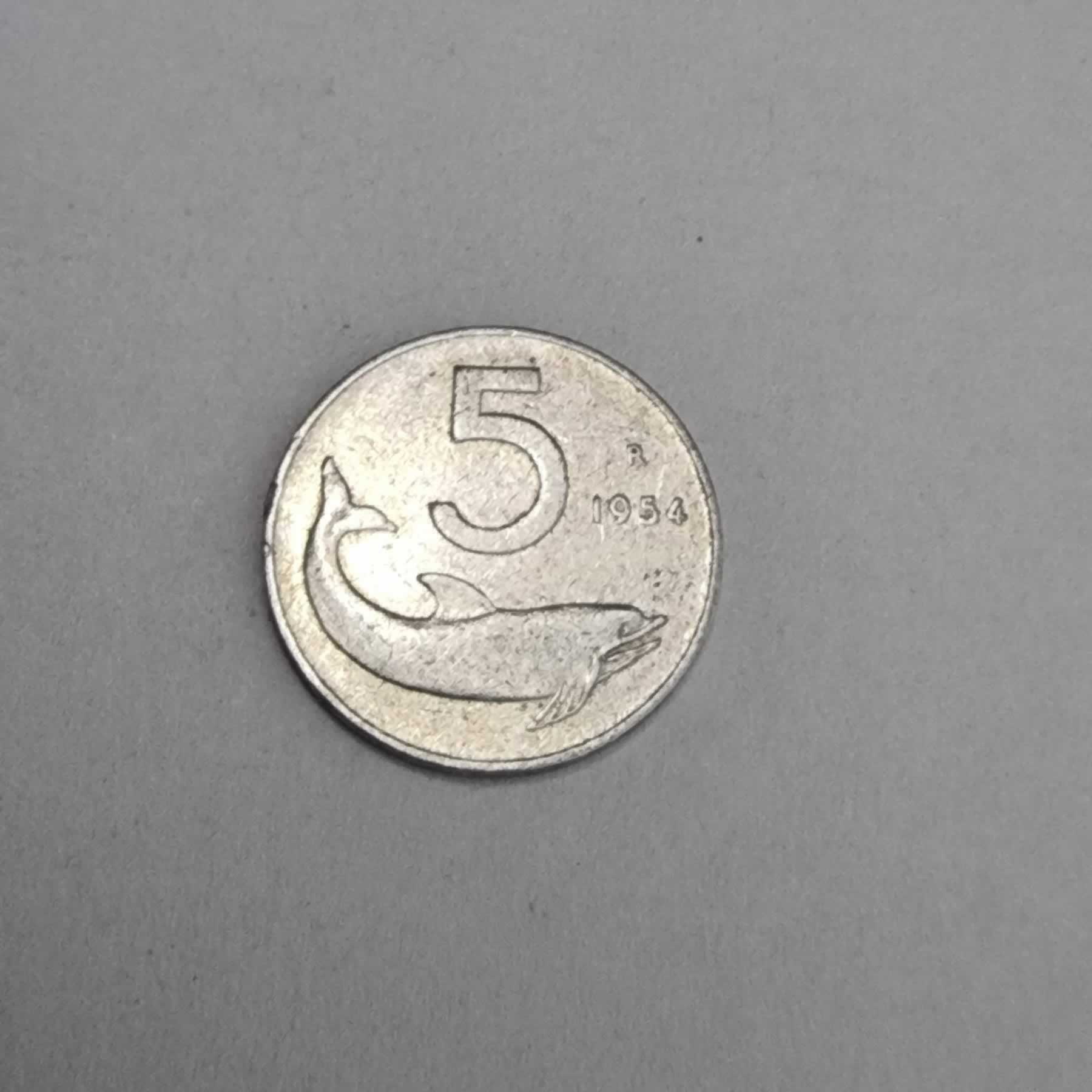 Reverso de 5 Lire, 1954 R