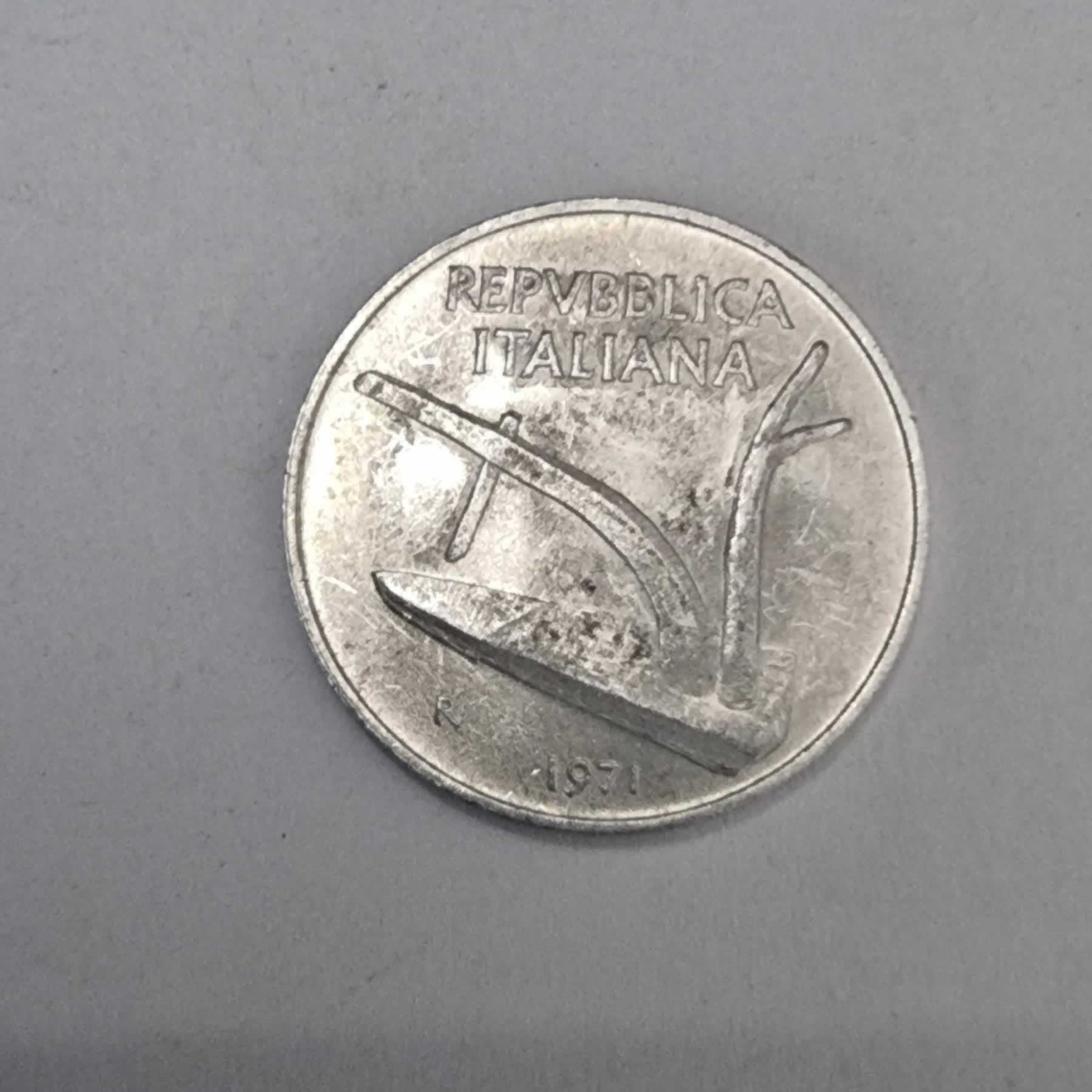 Anverso de 10 Lire, 1971, Italia · República