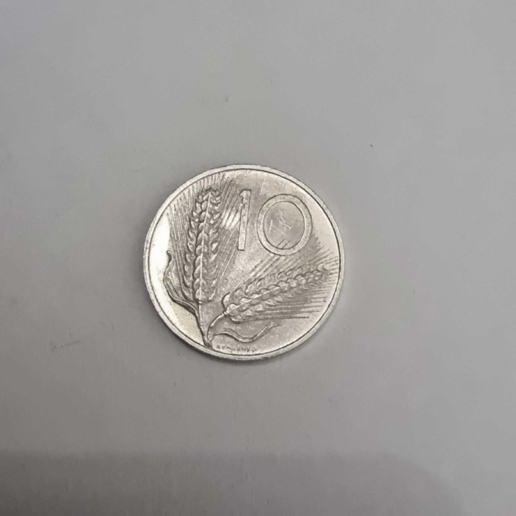 Reverso de 10 Lire, 1971, Italia · República