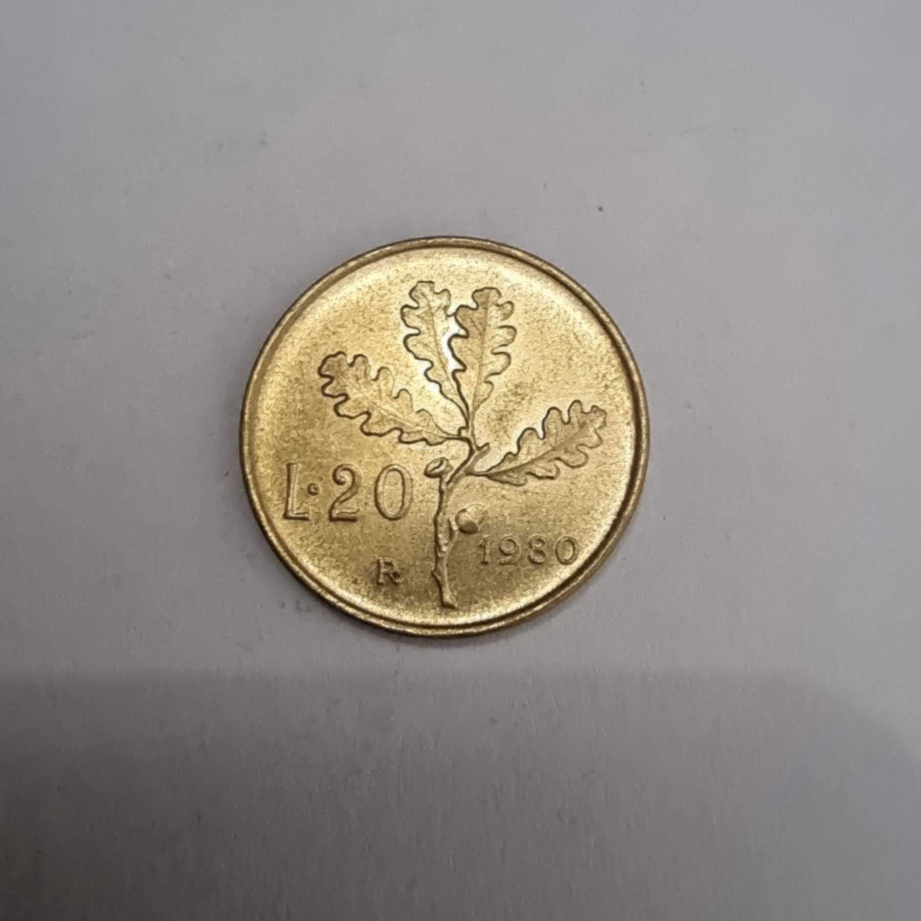 Reverso de 20 Lire, 1980 R, Italia · República