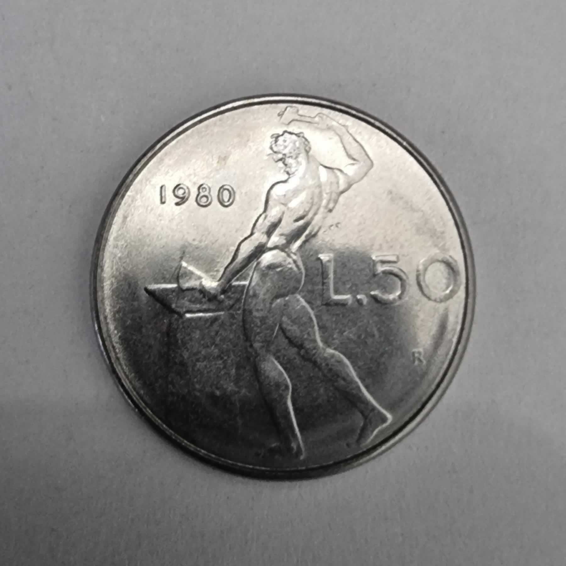 Reverso de 50 Lire, 1980 R, Italia · República