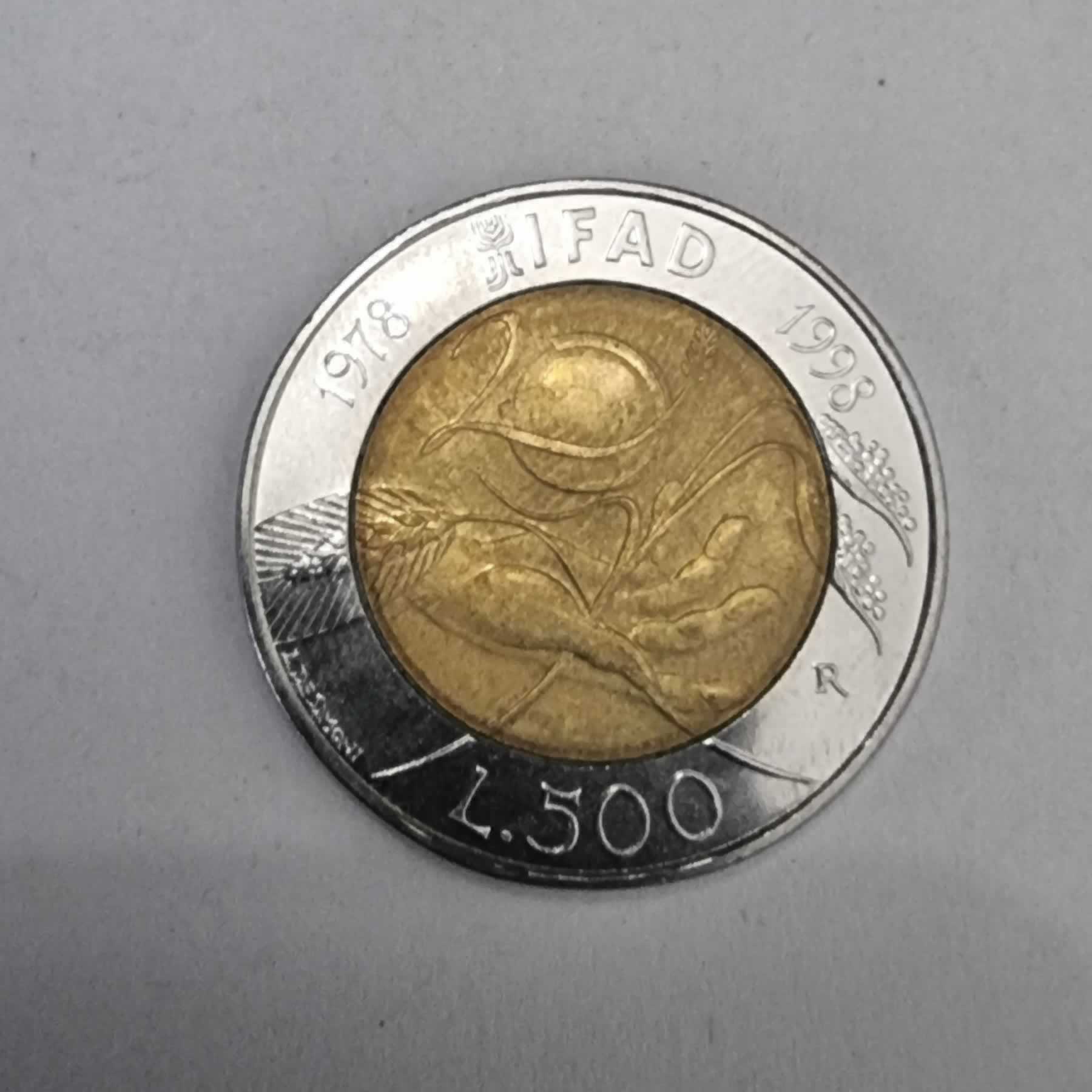 Reverso de 500 Lire, ND-1998 R, Italia · República