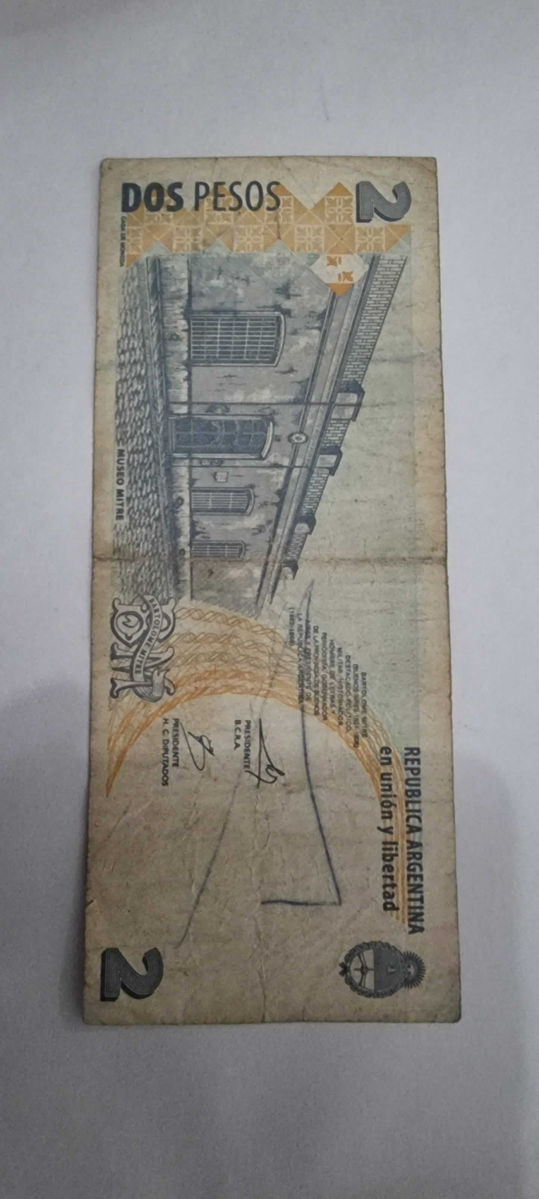 Reverso de 2 Pesos, ND (2002), Argentina