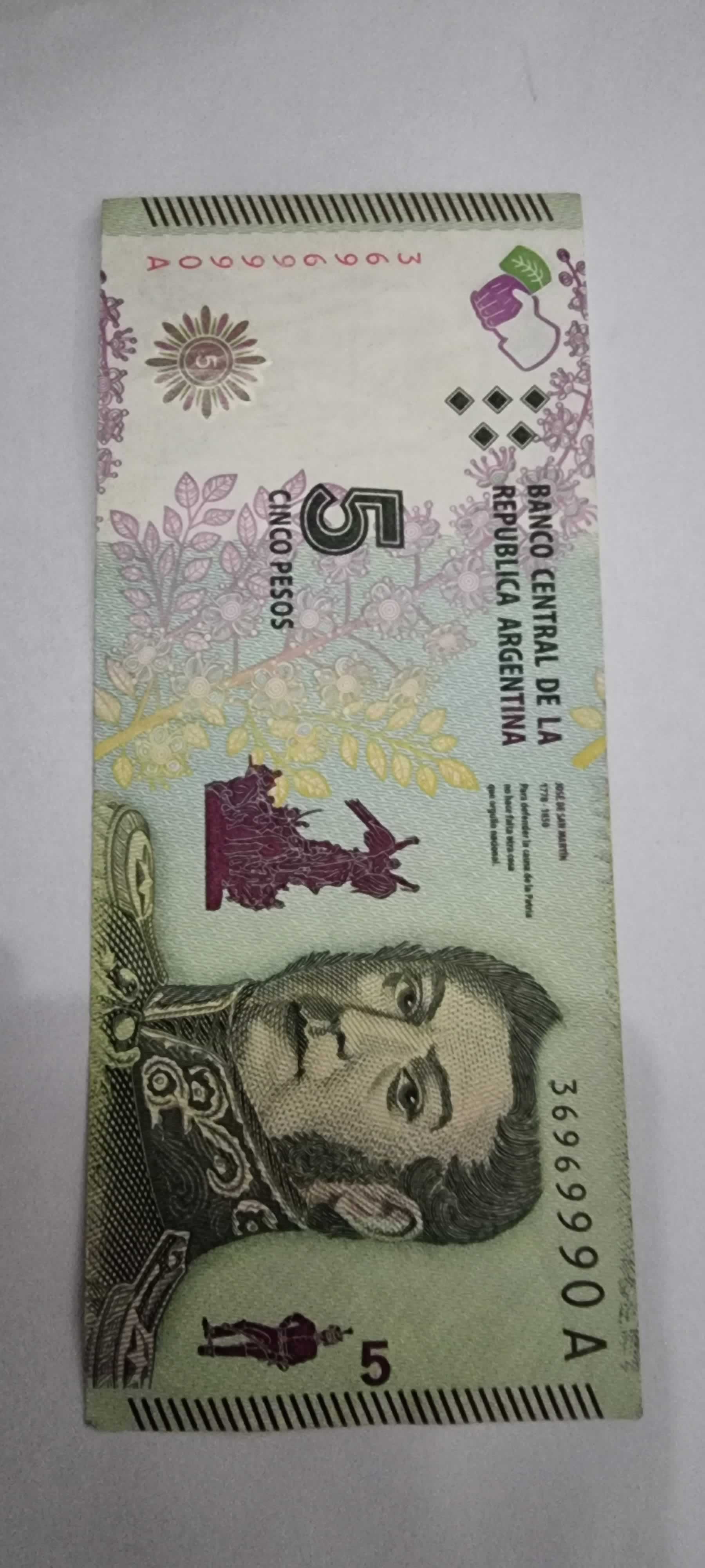 Anverso de 5 Pesos, ND (2015), Argentina