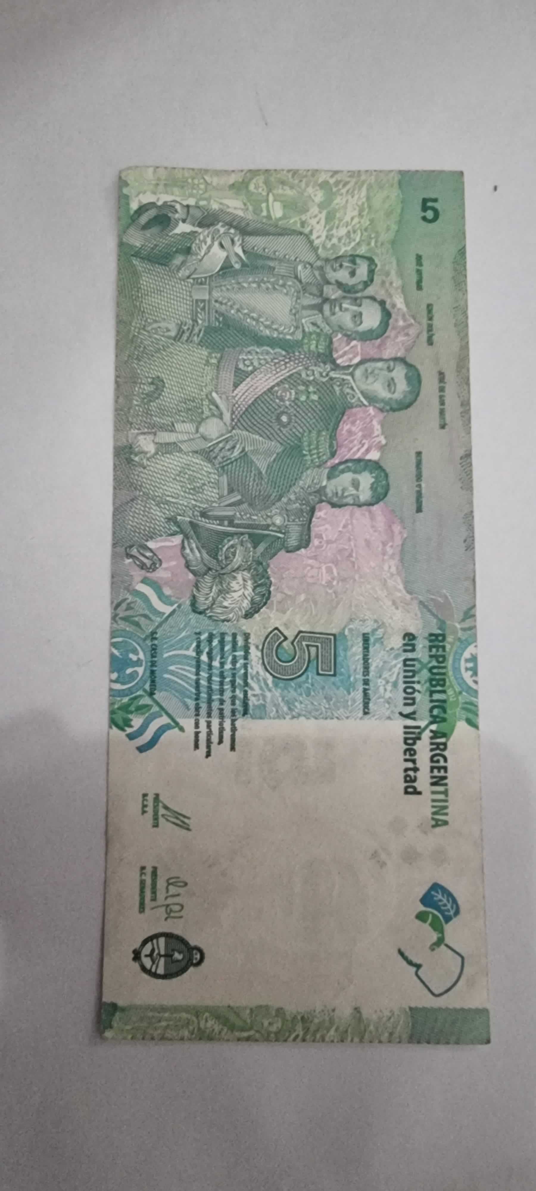 Reverso de 5 Pesos, ND (2015), Argentina