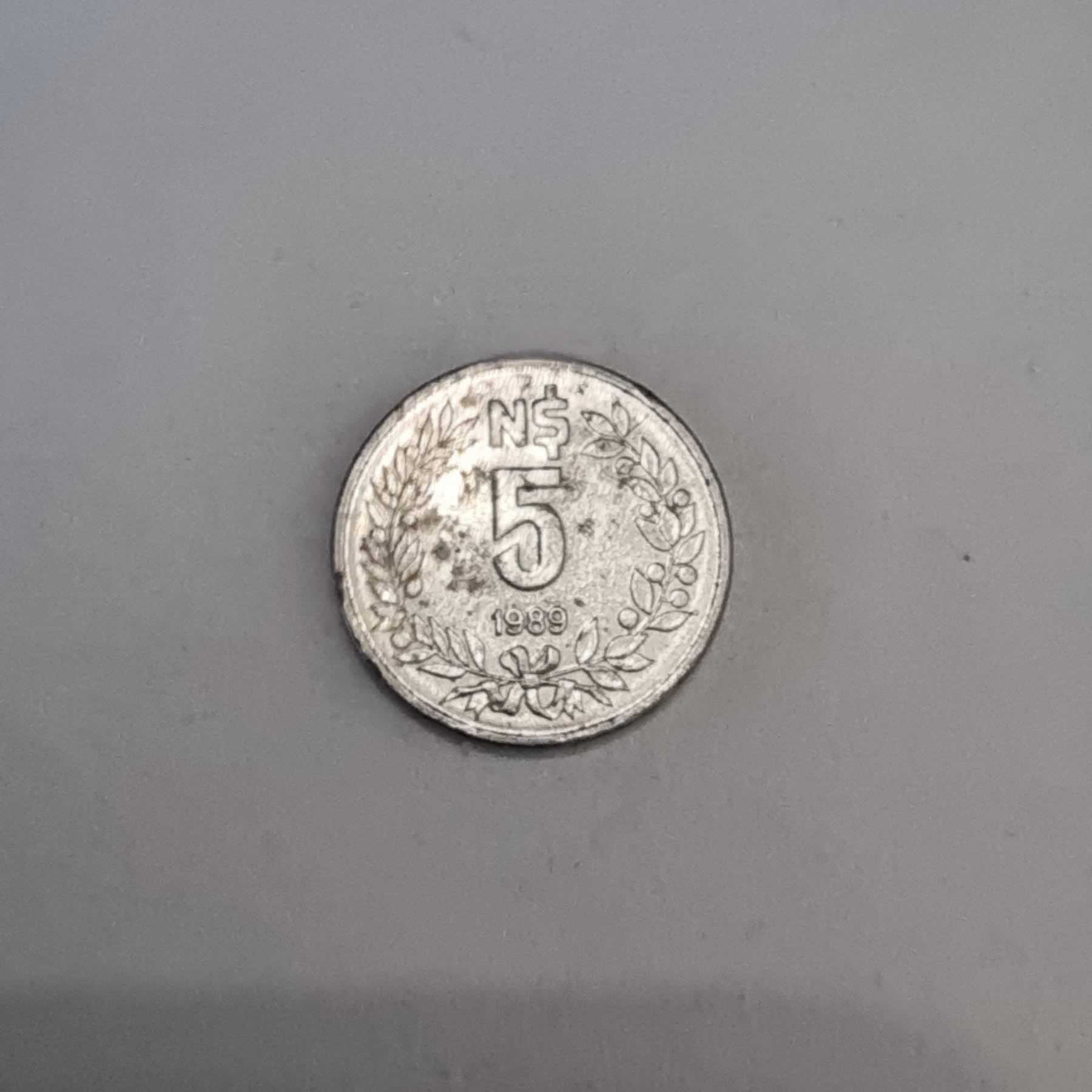 Reverso de 5 Nuevos Pesos, 1989 (a)