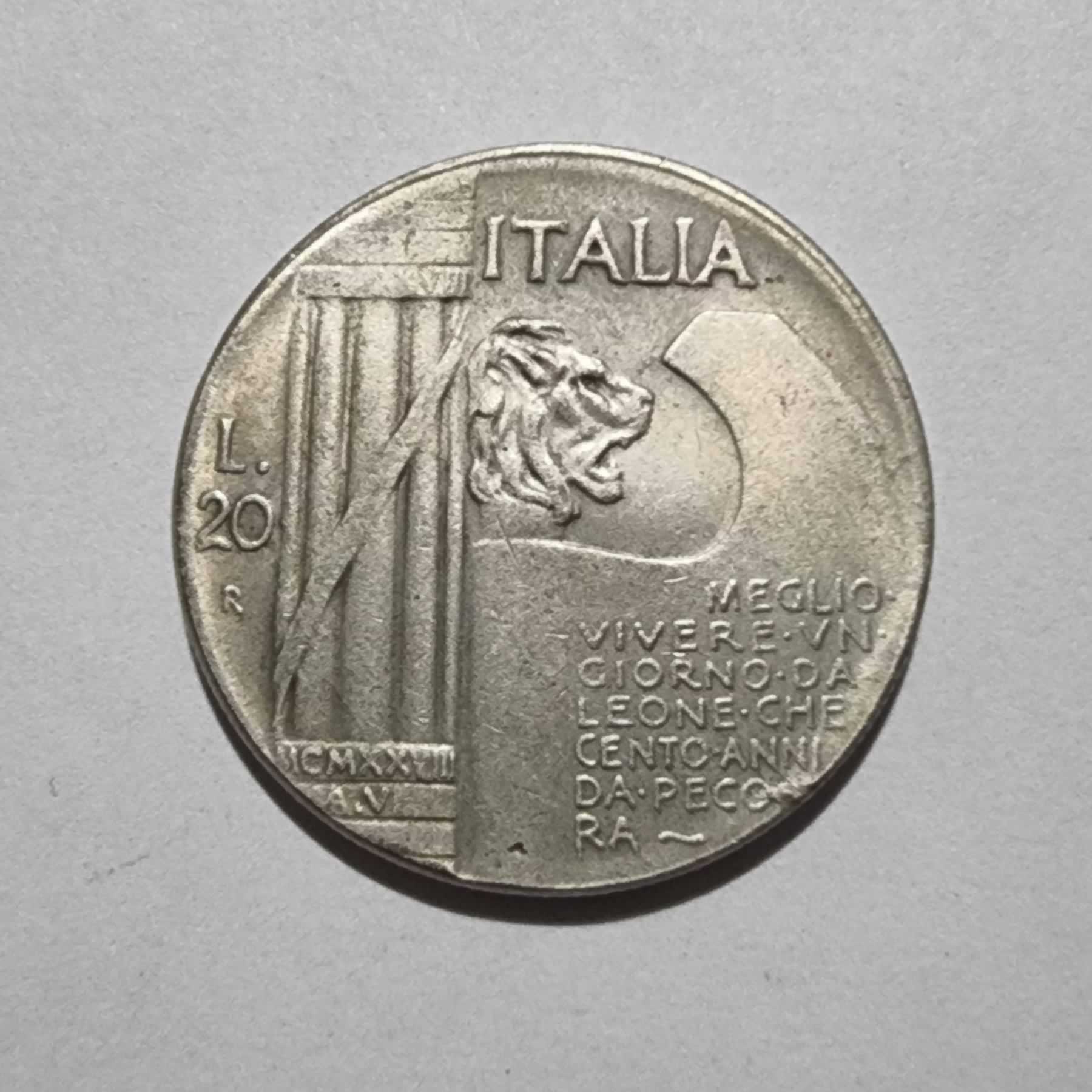 Reverso de 20 Lire, 1943