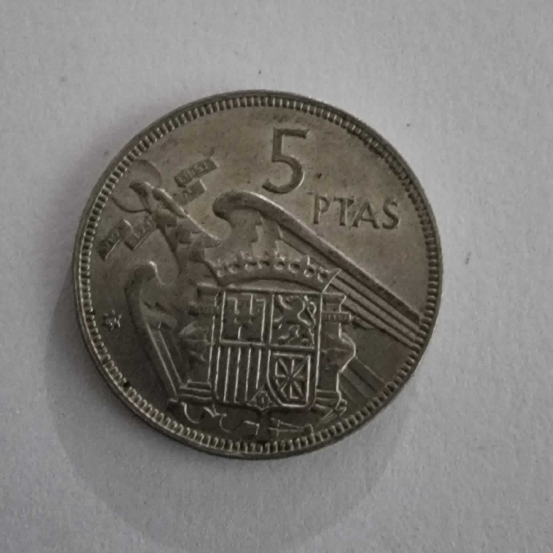 Reverso de 5 Pesetas, 1957 (No identificado), España · Imperio