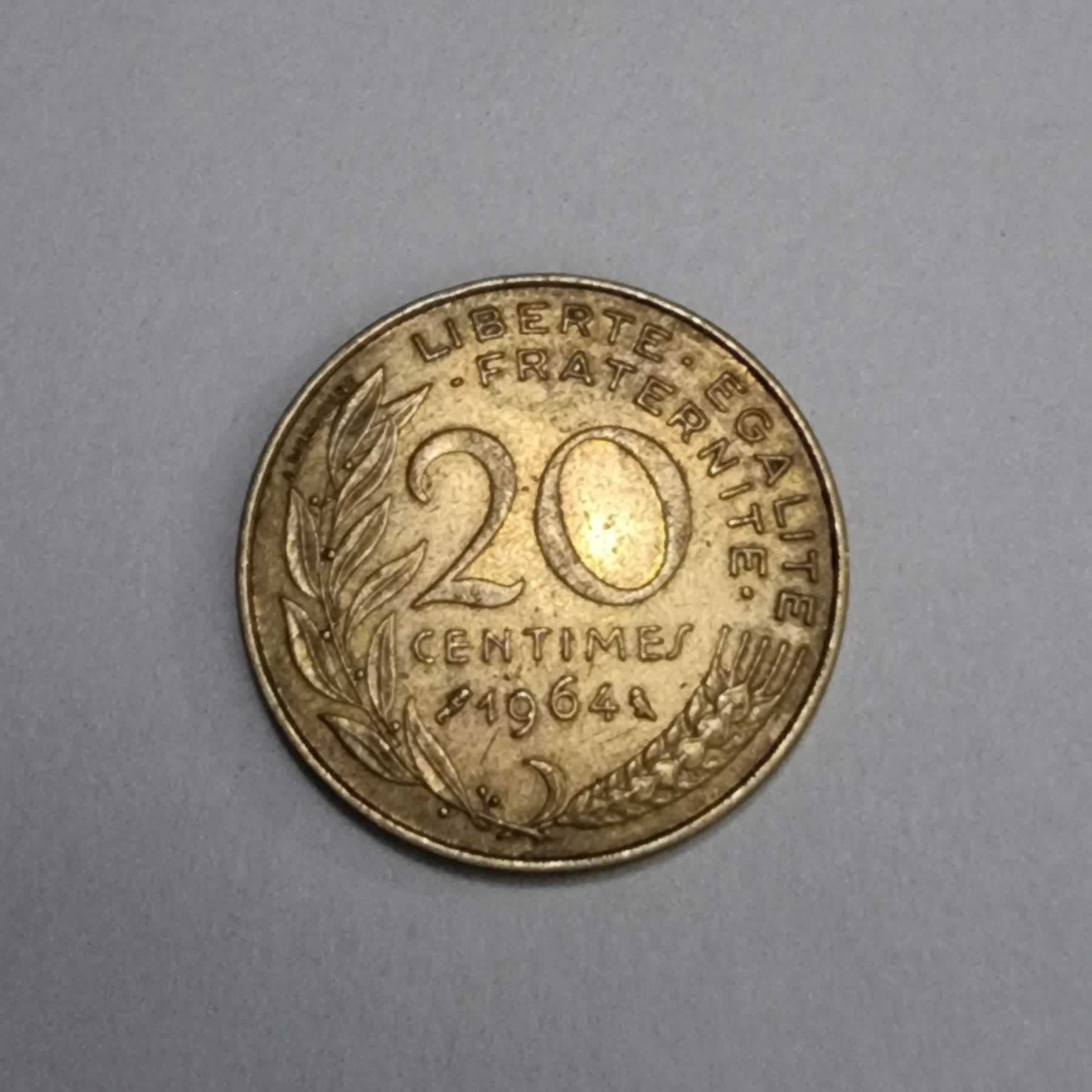 Reverso de 20 Centimes, 1964, Francia · 5ta República