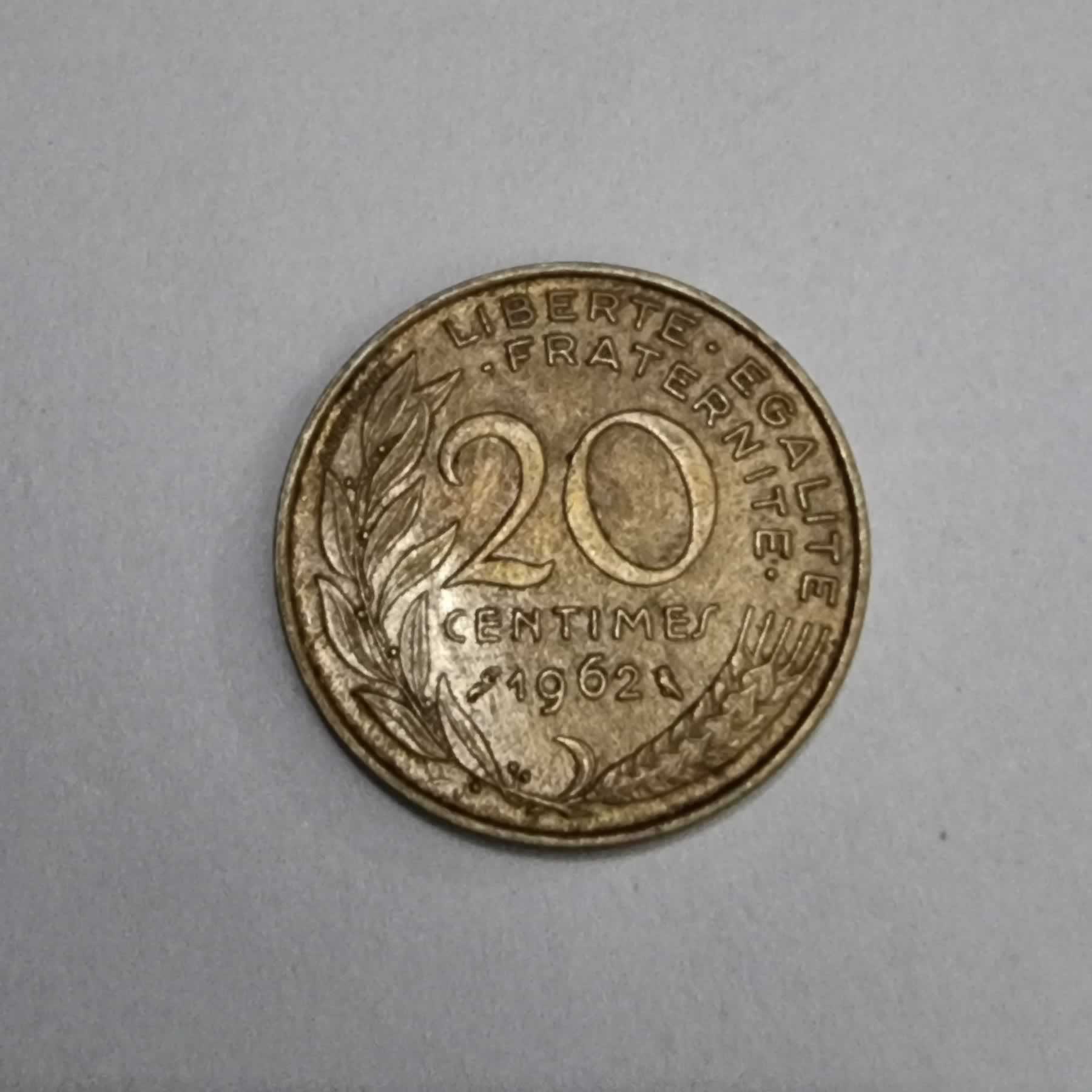 Reverso de 20 Centimes, 1962, Francia · 5ta República