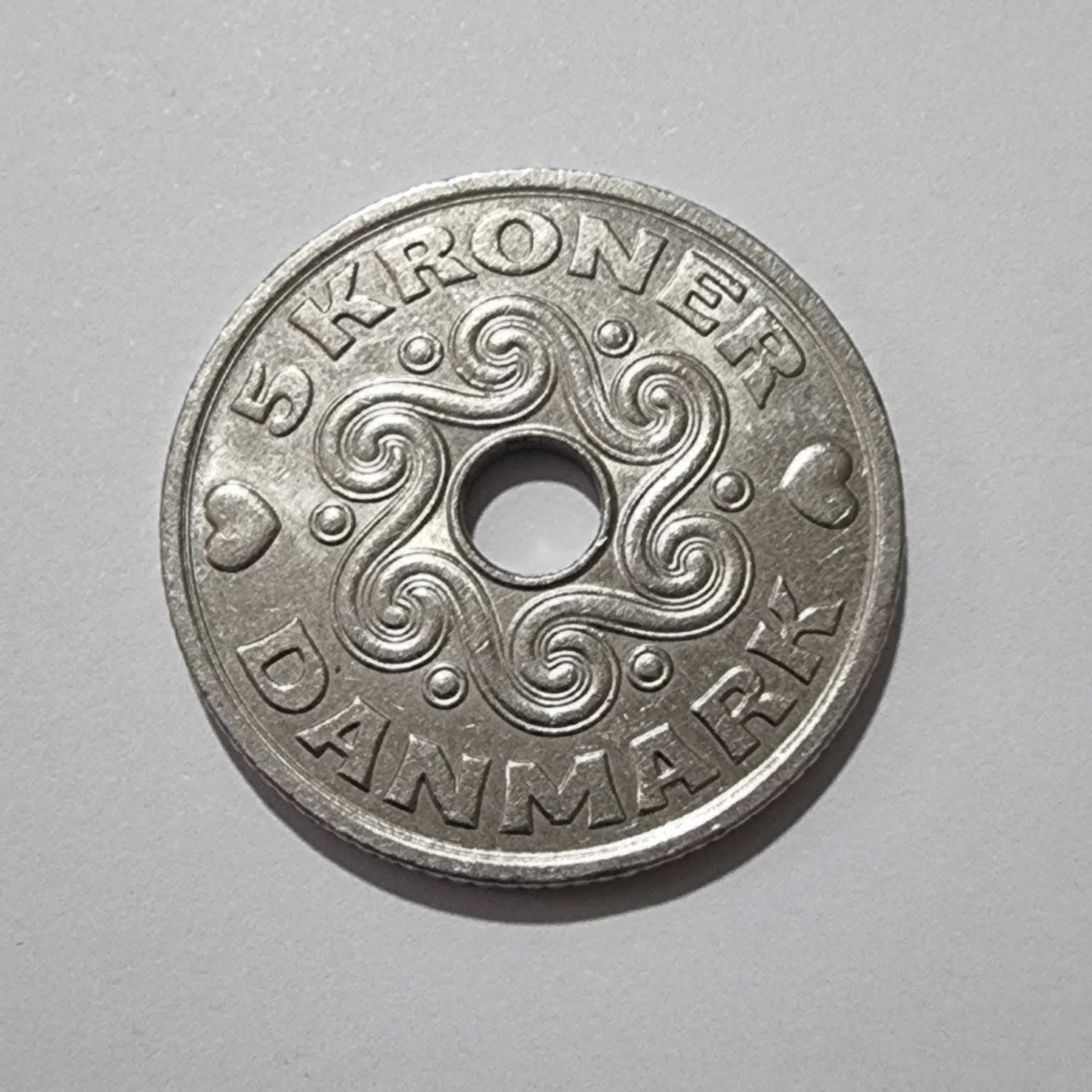 Reverso de 5 Kroner, 1998 LG;JP A