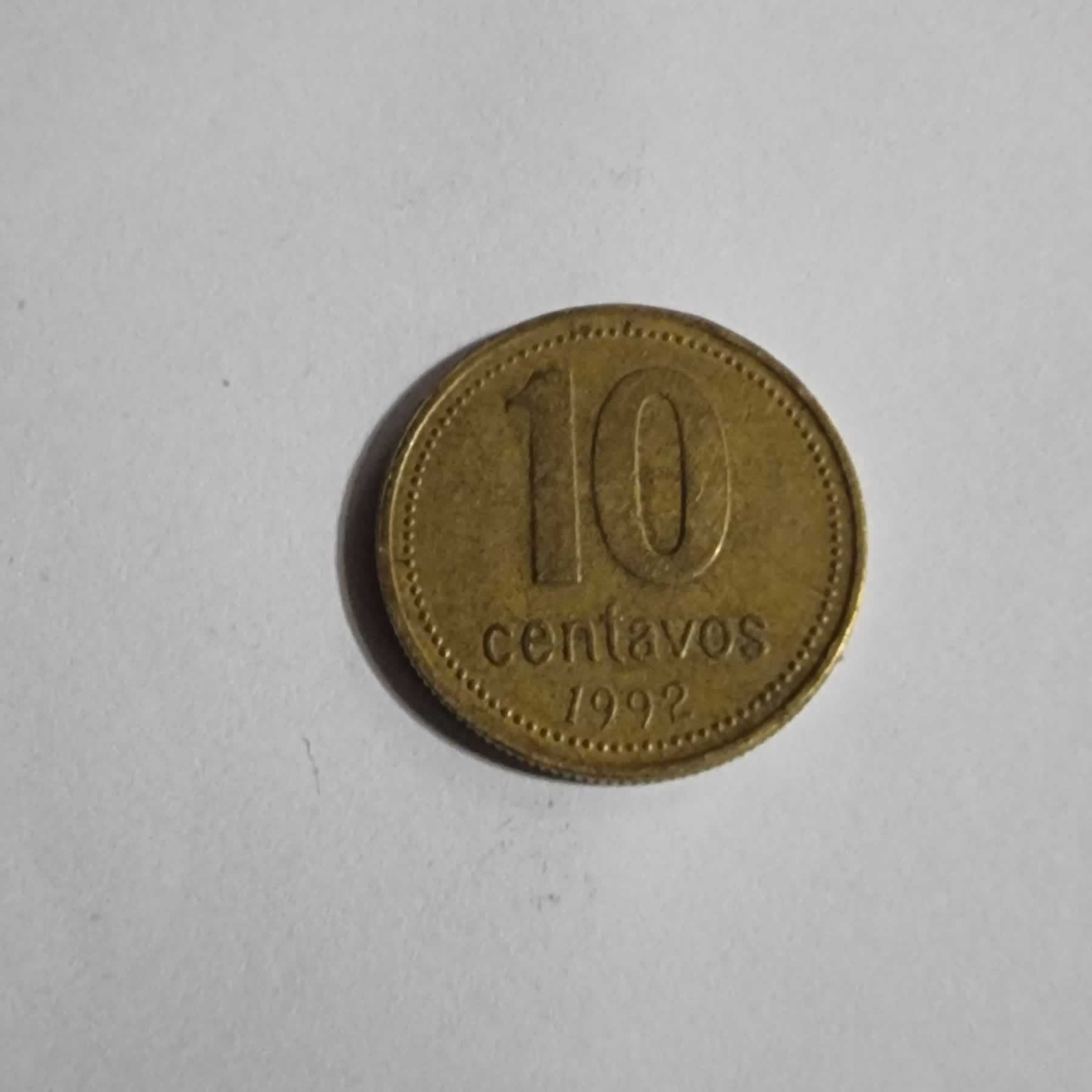 Reverso de 10 Centavos, 1992, Argentina
