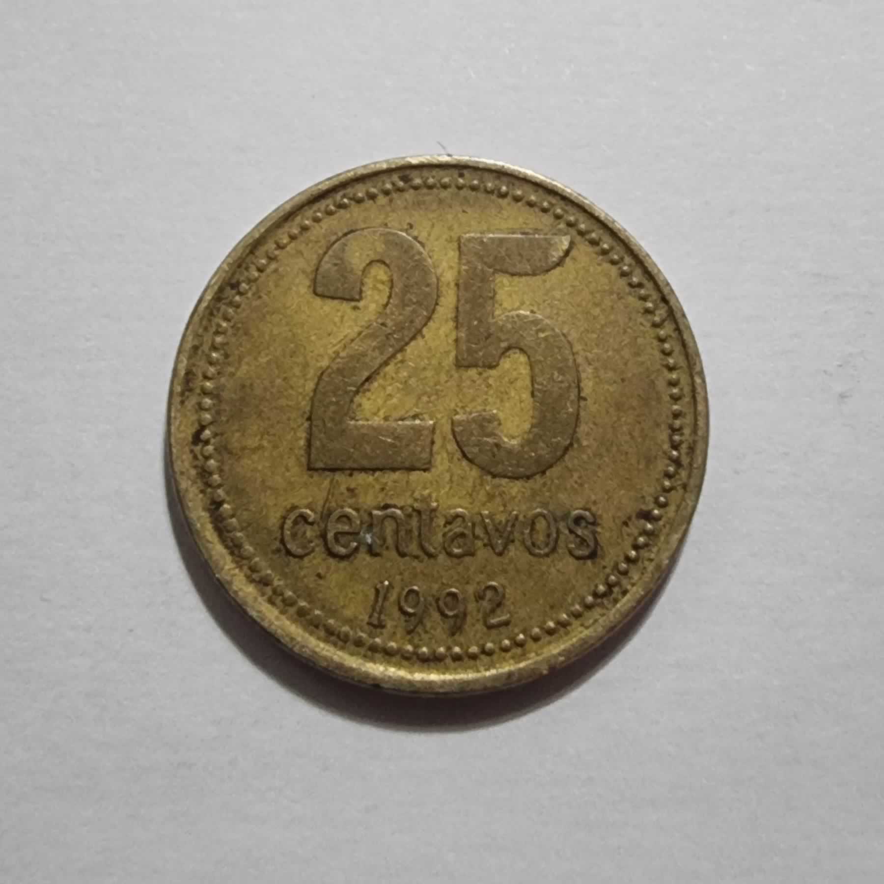 Reverso de 25 Centavos, 1992, Argentina