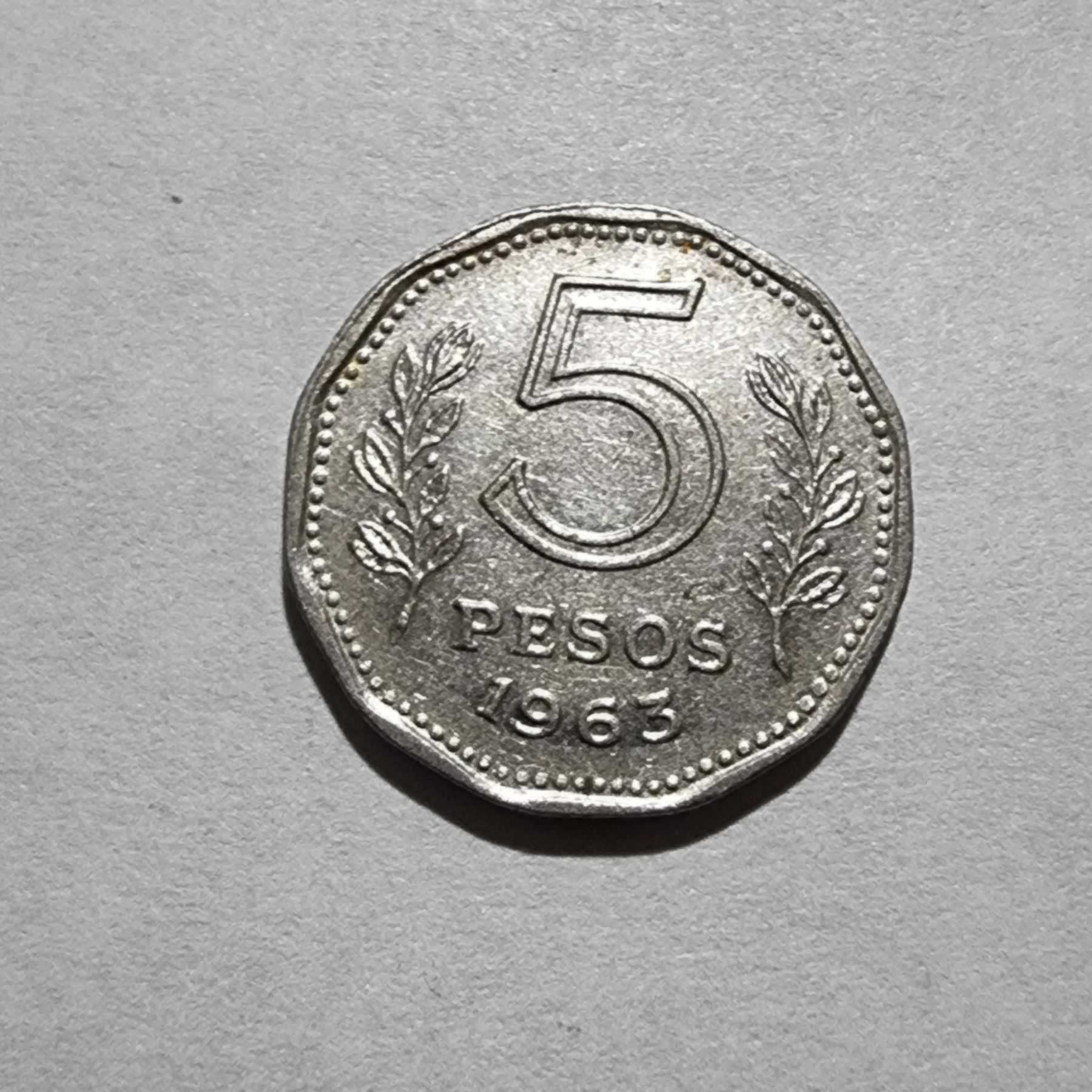 Reverso de 5 Pesos, 1963, Argentina