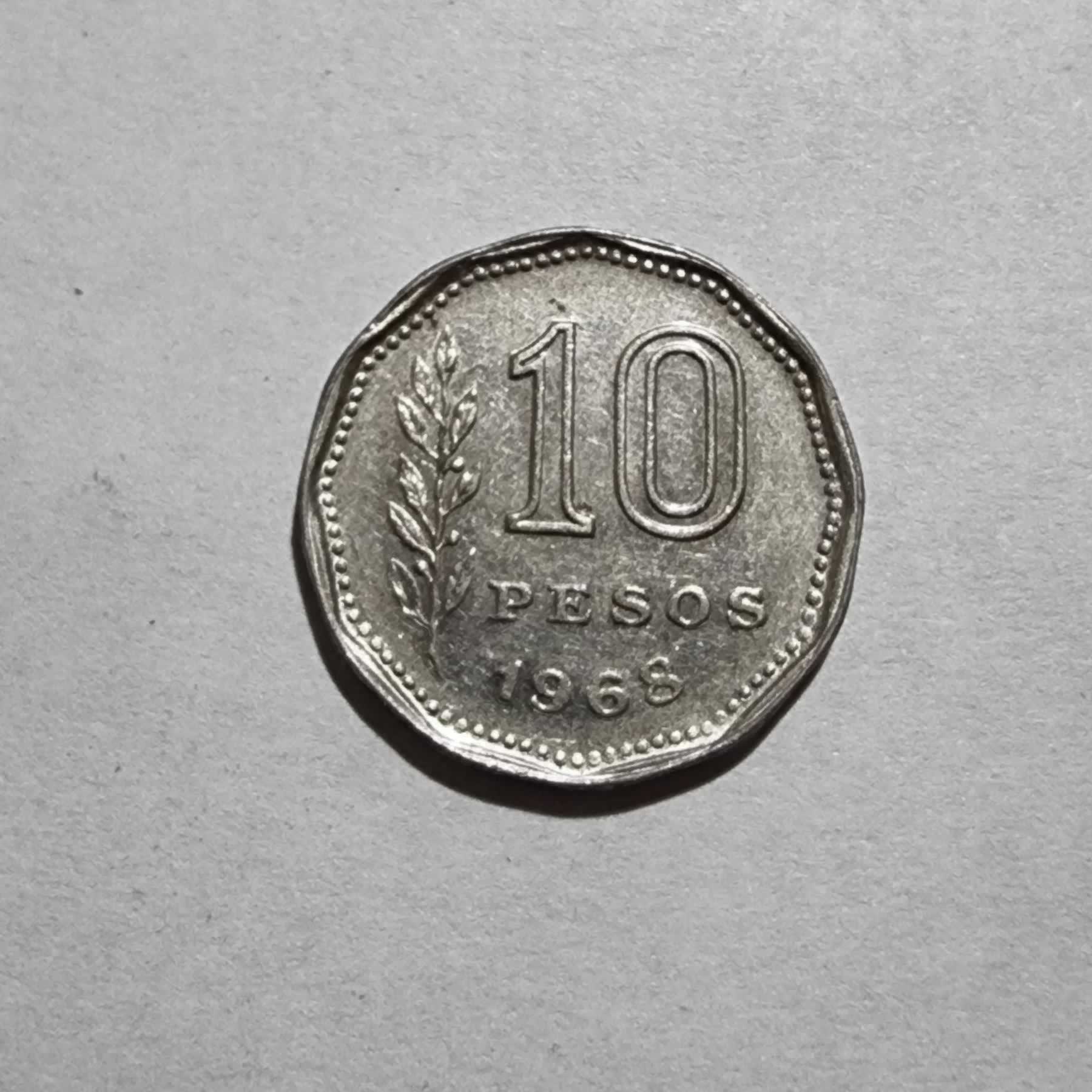 Reverso de 10 Pesos, 1968, Argentina