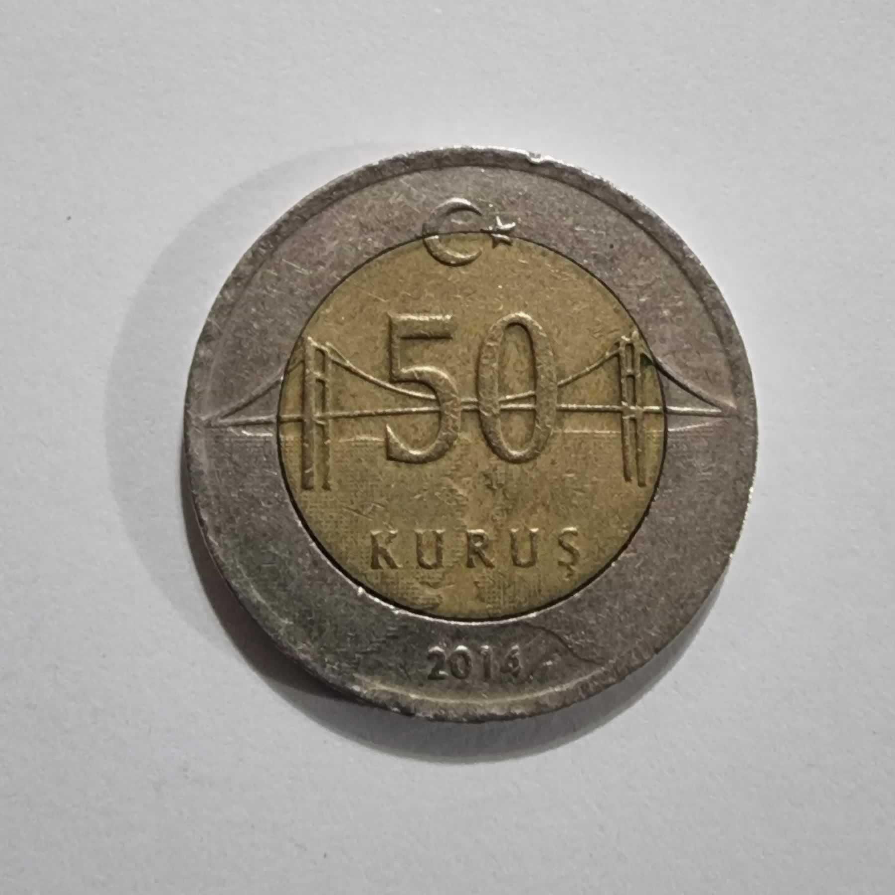 Reverso de 50 Kurus, 2014, Turquía